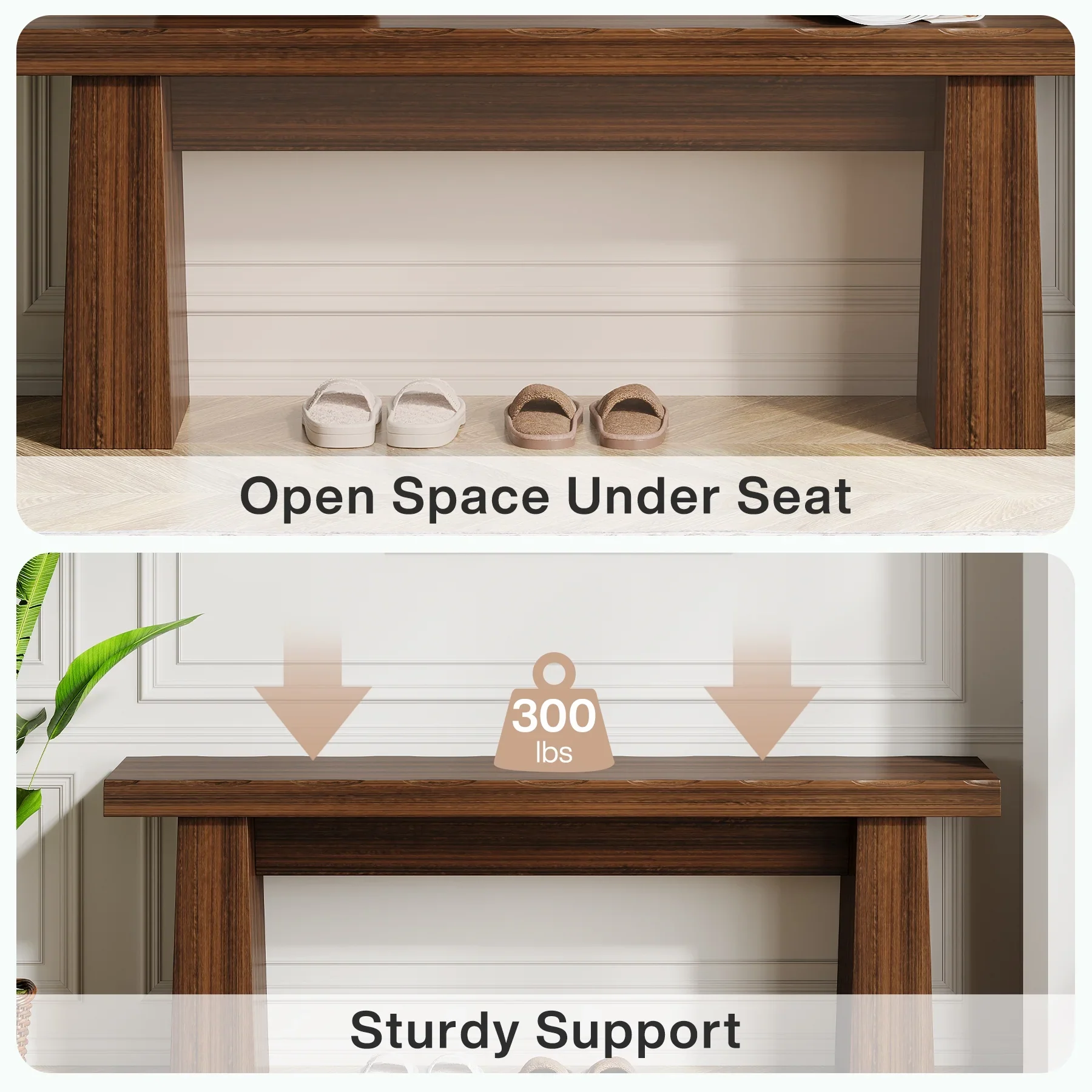 Fnova 48 Wooden Two - Person Backless Entryway Bench with Under - Bench Storage for Outdoor Garden, Living Room, Bedroom, Dining Room, Hallway