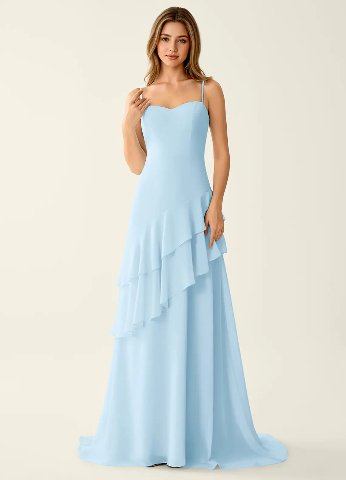 Fiorella Sky Blue Chiffon Ruffled A-line Prom Dress