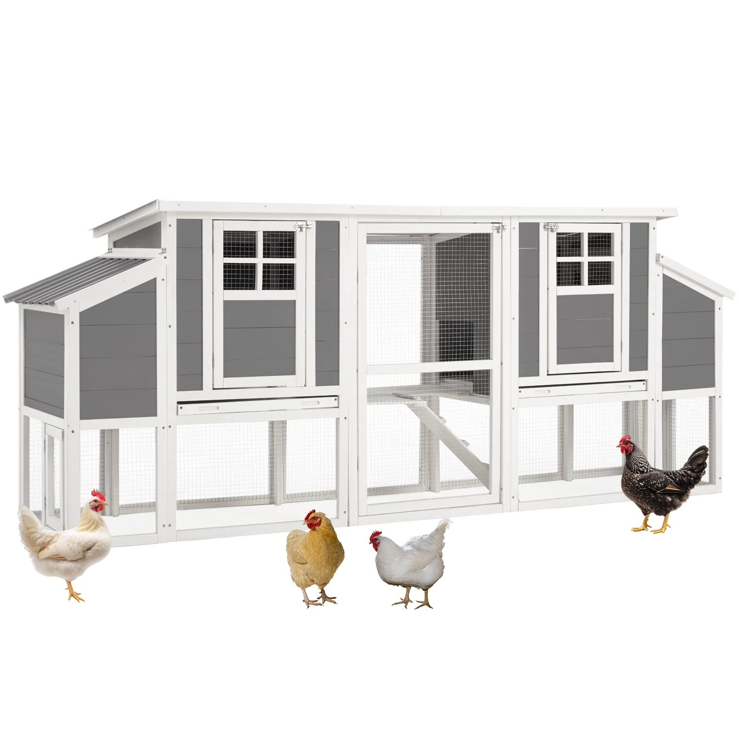 AECOJOY 98'' Extra Large Chicken Coop with Run, Wood Chicken House with 4 Nesting Boxes for 6-8 Chickens