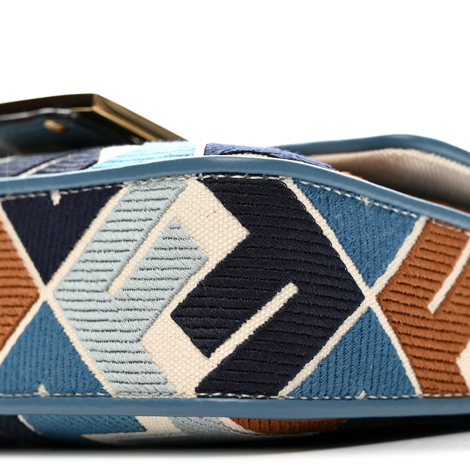 Canvas Vitello King Seta FF Embroidered Mini Baguette Blue Multicolor