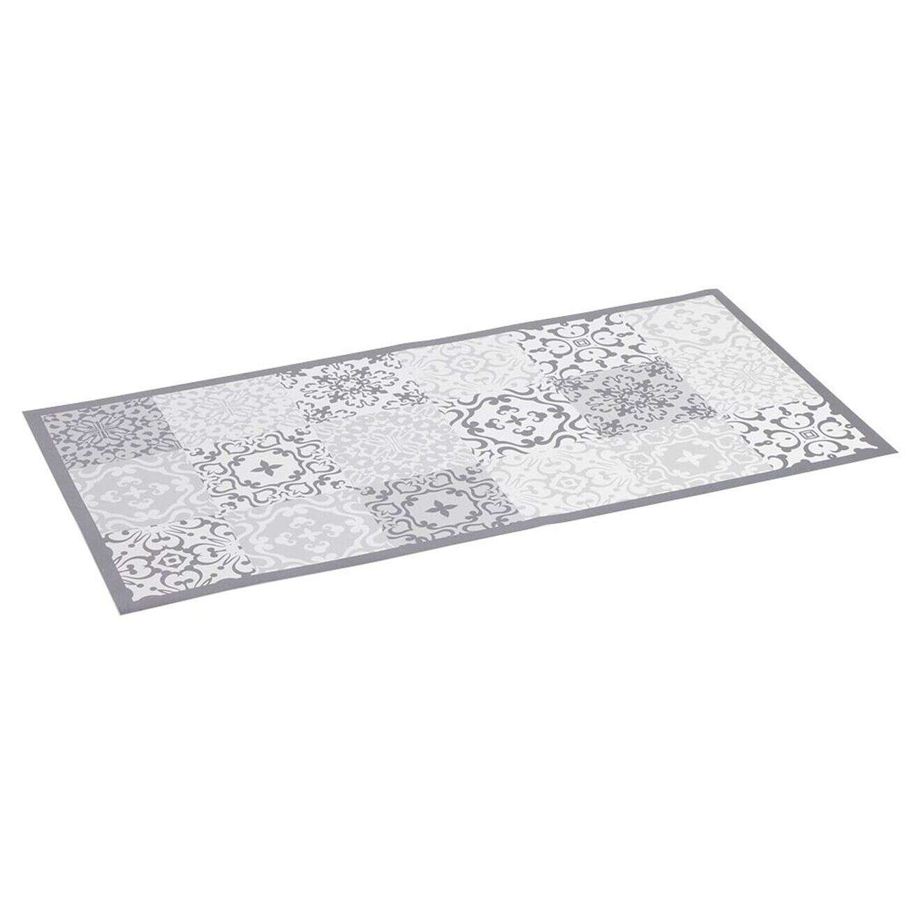 Tapis vinyle imprimé carreau de ciment gris L.99 cm