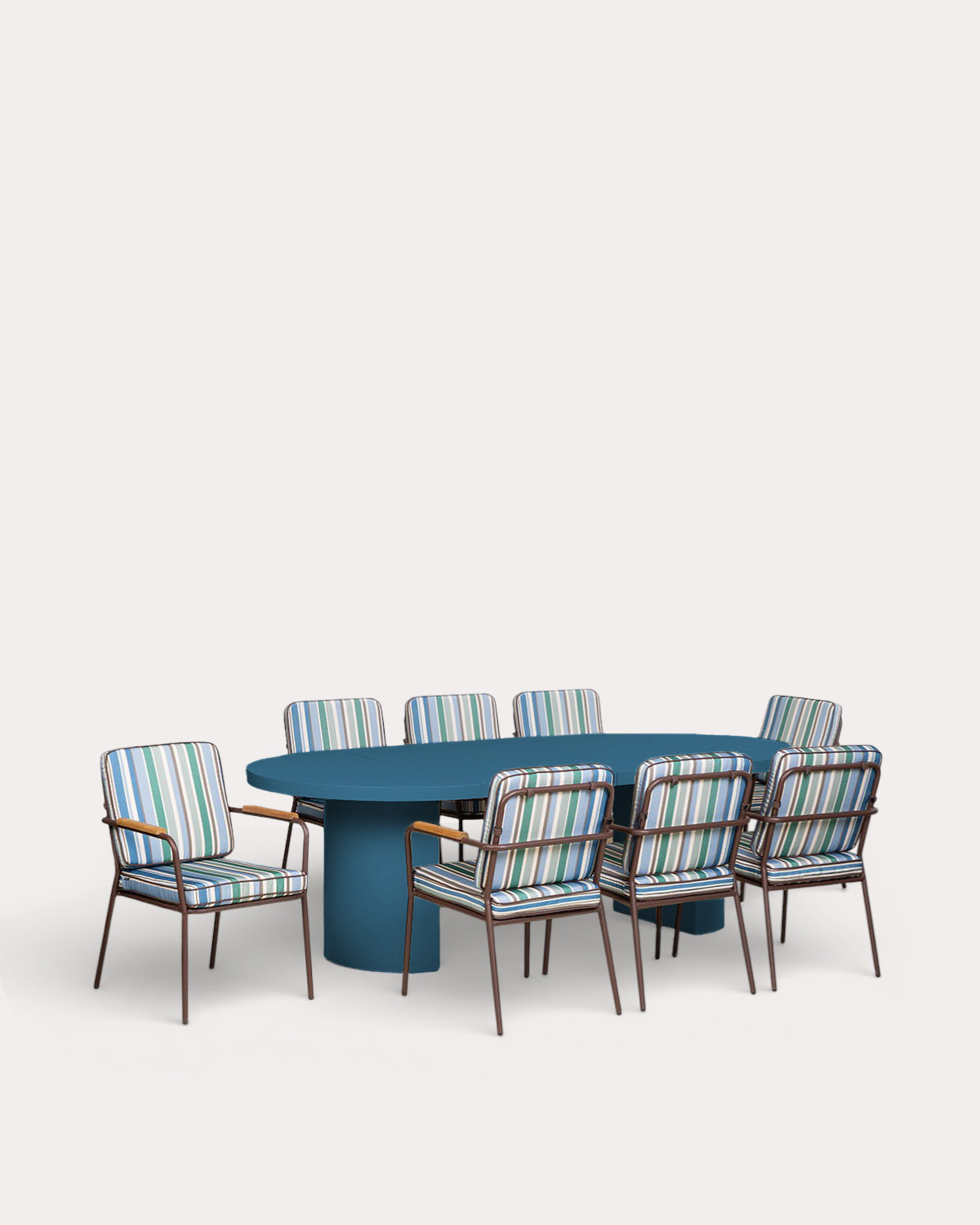 Set Beca - Edimbra - Set de Mesa Extensible (Ø120-240x120 cm) Beca y 8 Sillas con Reposabrazos de Metal Edimbra de Exterior