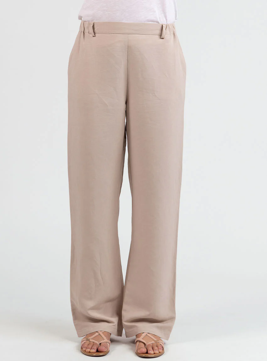 Pantalon femme large lin beige