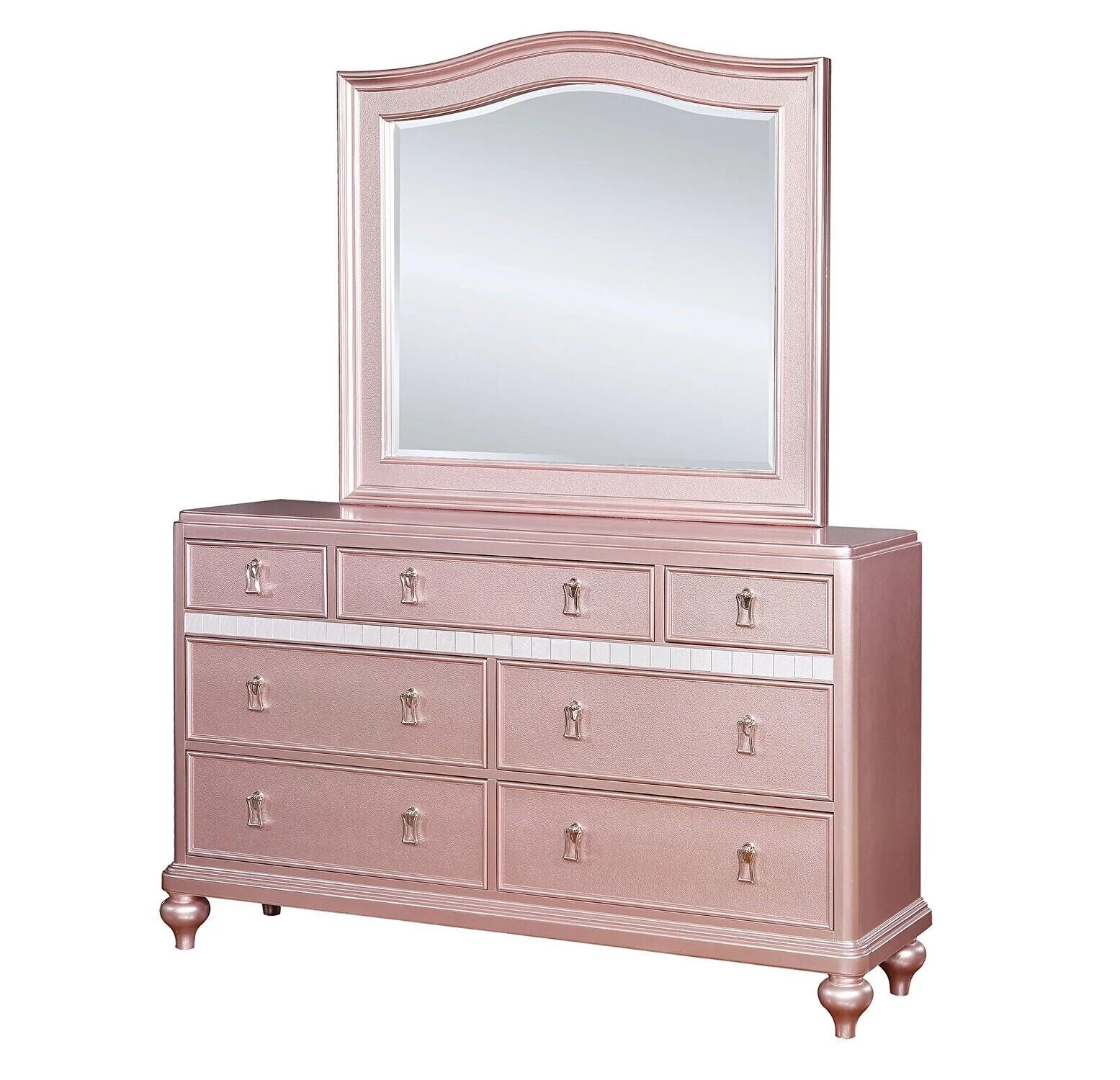 Contemporary Rose Gold Twin Size Bed 6pc Set Dresser Mirror Nightstand Chest Padded HB Tufted Bedroom Furniture Solid wood - Image 6