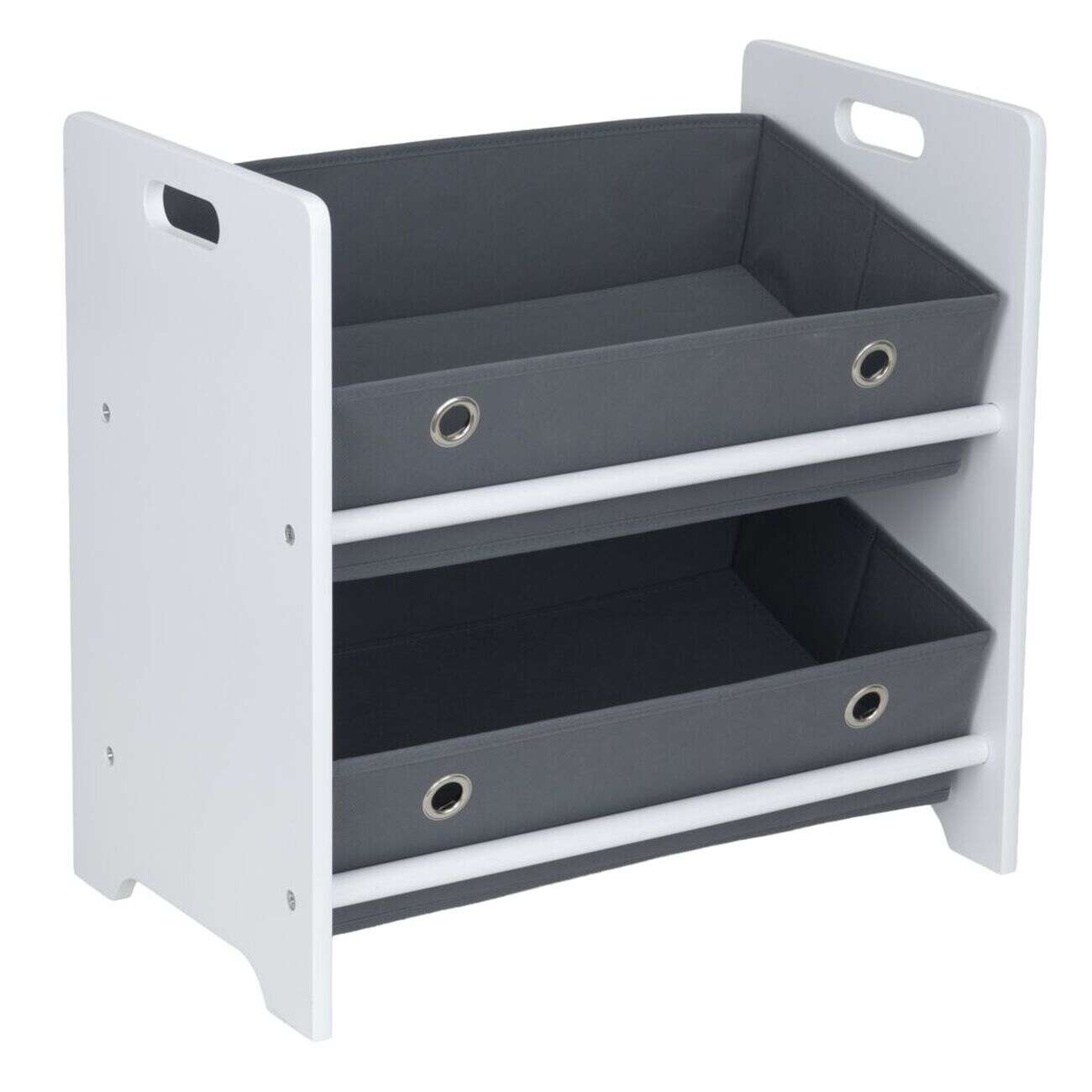 Meuble de rangement enfant 2 niveaux bois blanc et panières grises 50x30xH48cm