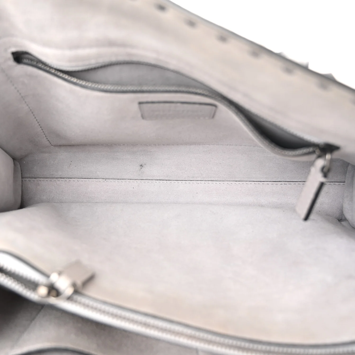 Grained Calfskin Medium Rockstud Double Handle Horizontal Tote Pastel Grey