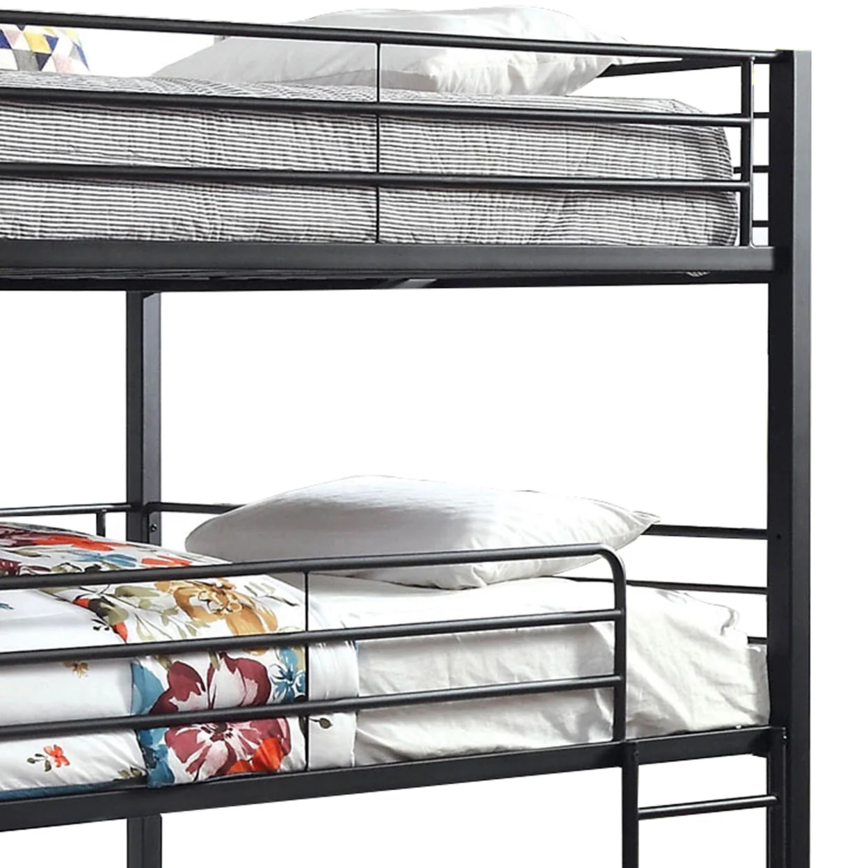 Industrial Style Queen Triple Decker Bunk Bed with Ladder, Black- Saltoro Sherpi