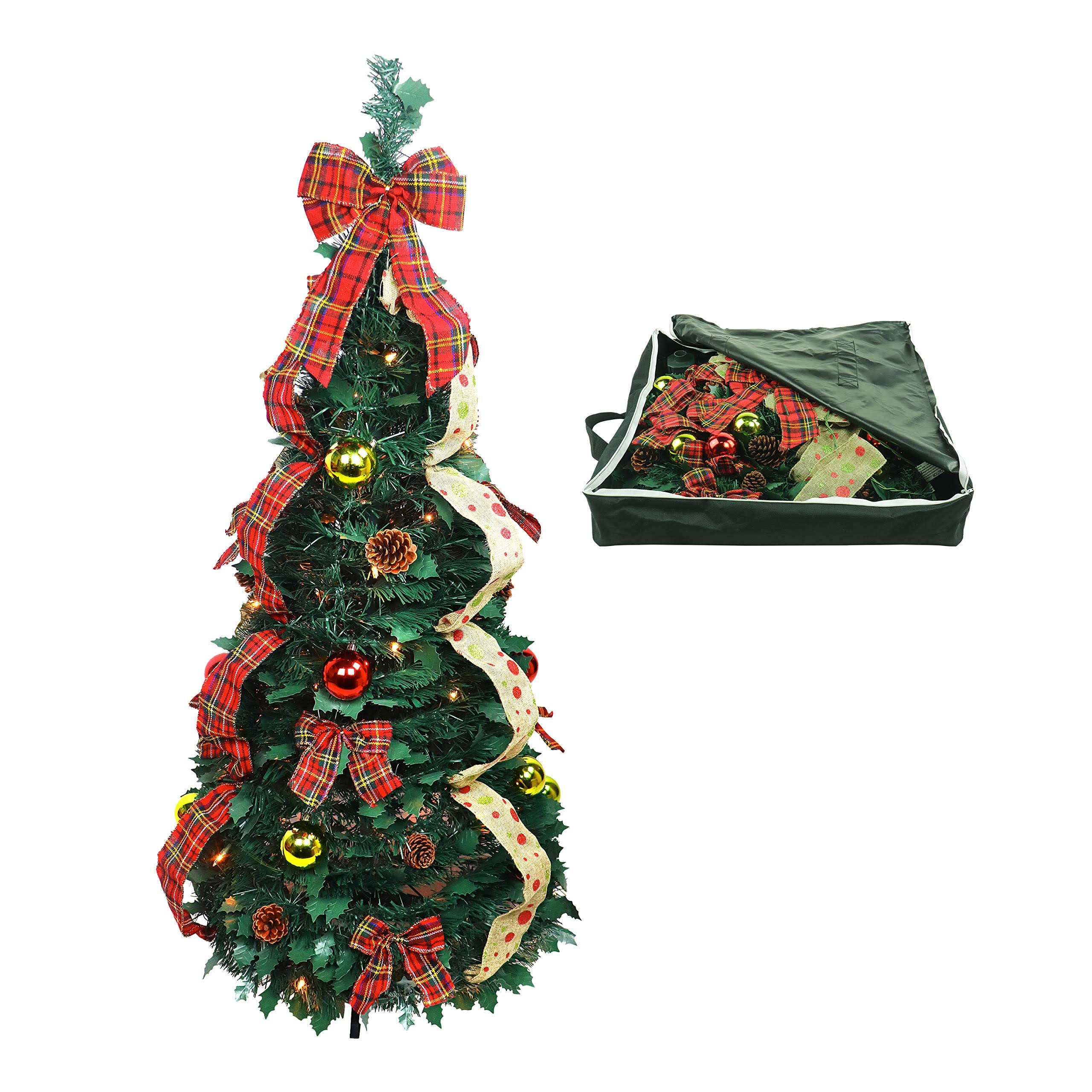 Top Treasures Fully Decorated Pop Up Christmas Tree | Pre Lit Instant Pull Up Christmas Tree with Storage Bag (4ft)