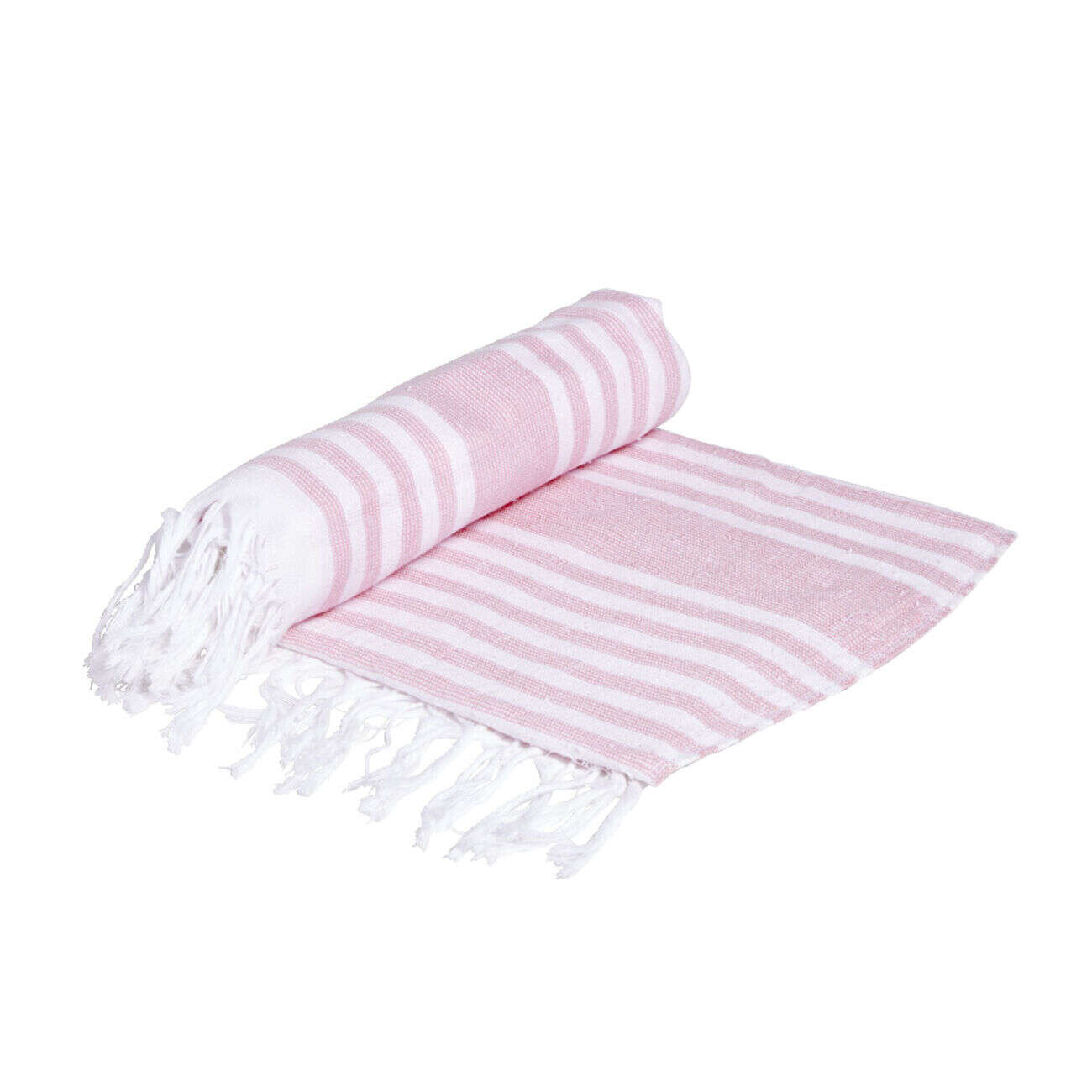 Fouta 100% coton rayée rose et blanc 152x71cm