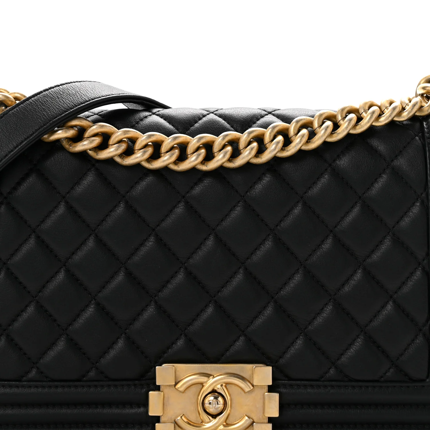 Lambskin Quilted Medium Boy Flap Black