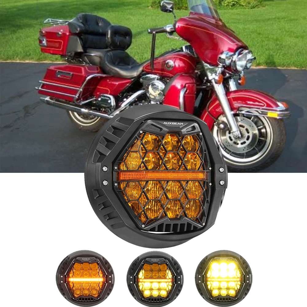 7 Inch 120W DOT Motorcycle LED Headlight Assembly with Amber DRL & Honeycomb Design (Hi/Lo Beam) for 1995-1997 Ultra Classic Electra Glide FLHTCU