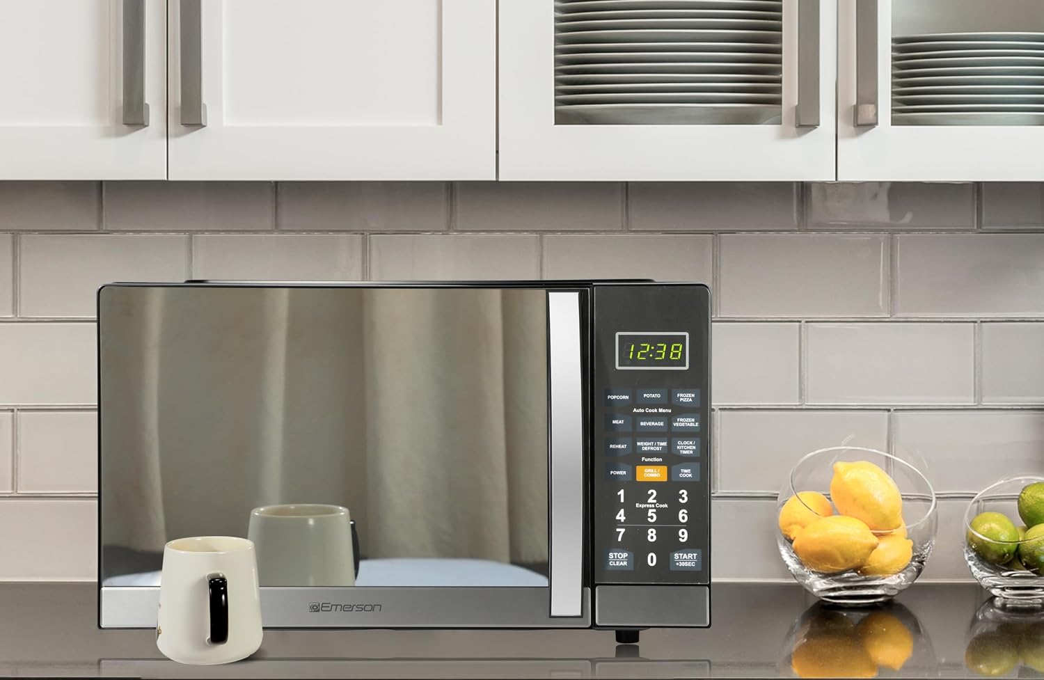 Emerson MWG1191SB 1.1 Cu1100W Power, Stainless Steel, LED Timer Display, 11 Power Levels, 9 Preset Cooking Options, Removable Glass Turntable, Child Lock, Built-in Grill Function Microwave