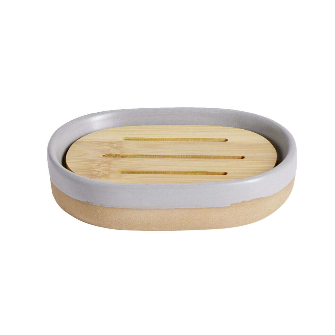 Porte savon bois et céramique bleue 8x12,5cm