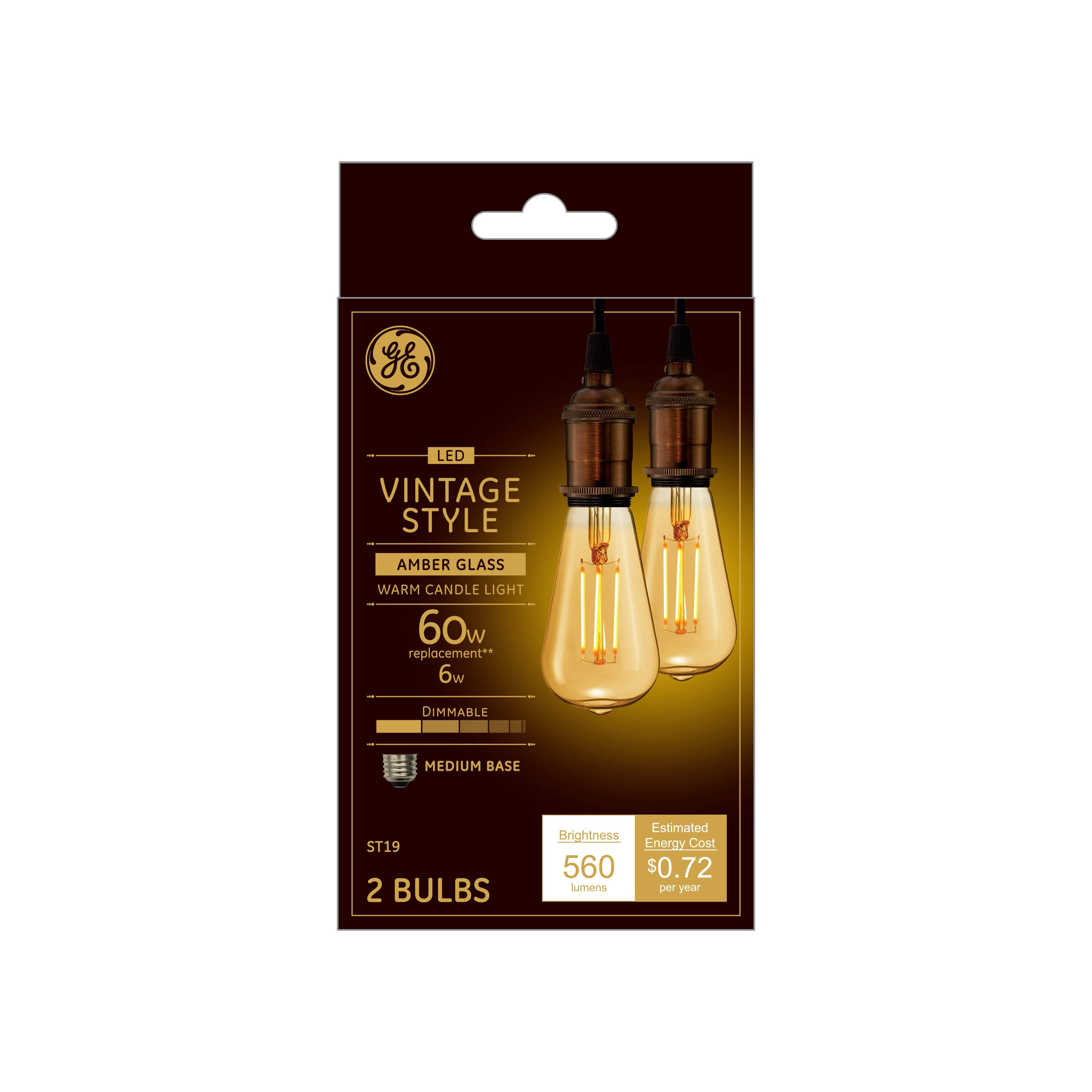 GE Vintage Style ST19 Dimmable LED Light Bulb 2-Pack
