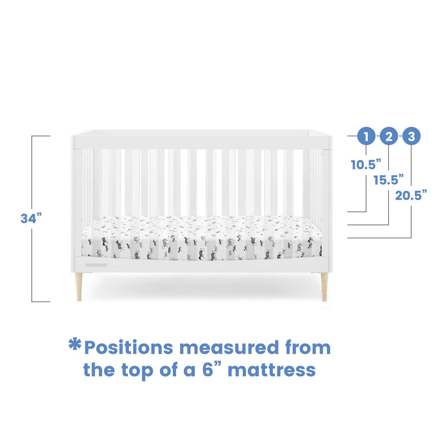Delta Children Austin Acrylic 4 - in - 1 Convertible Baby Crib - Greenguard Gold Certified. Bianca White/Natural