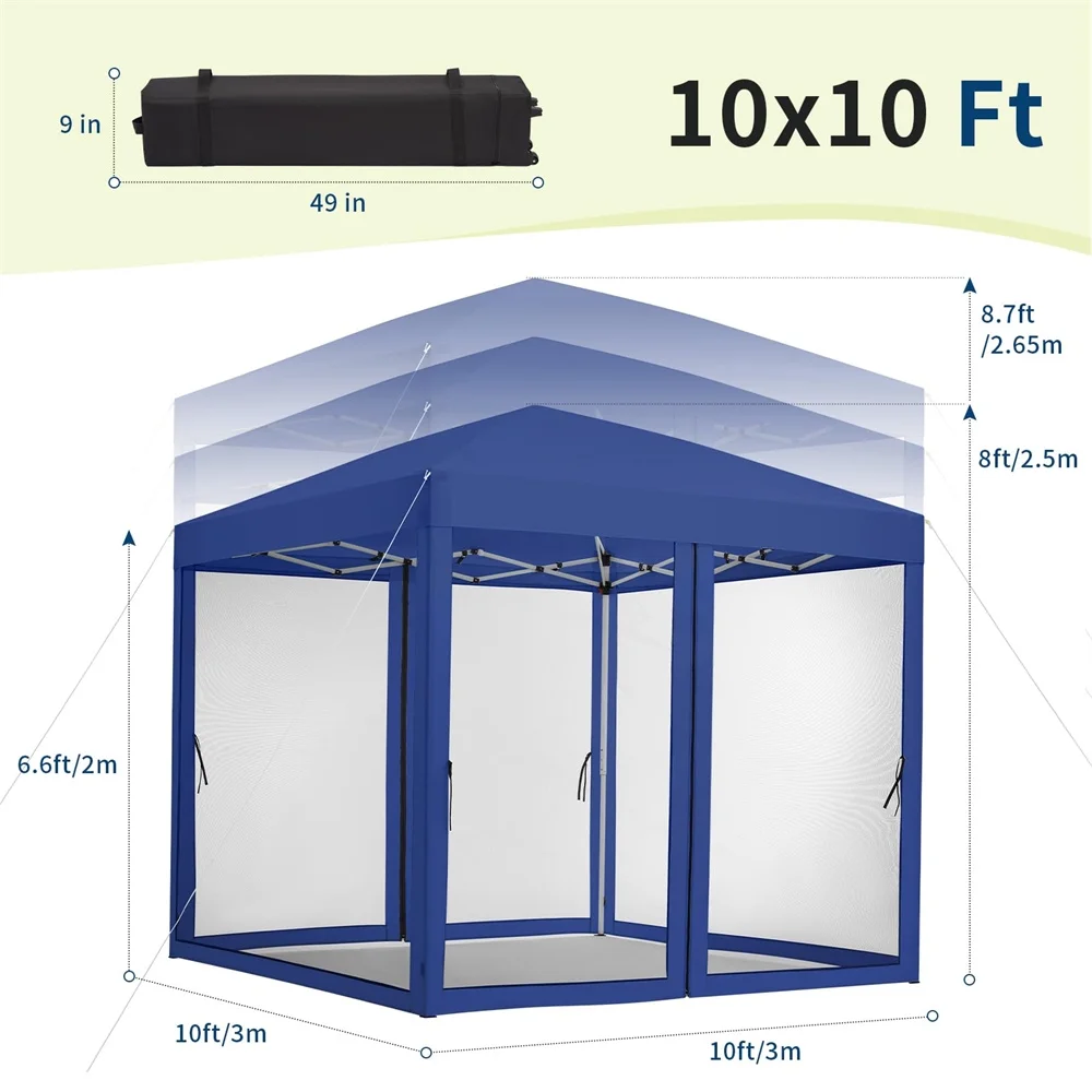 Instant Pop - up Canopy Tent with Removable Mosquito Netting & 2 Zipper Doors, Portable Outdoor Shelter for Camping, Backyard, Picnic - Includes Wheeled Carry Bag