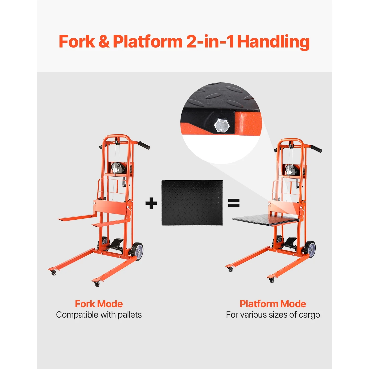 KFFKFF Manual Lift Stacker, Pallet Dolly with 330 lb Load Limit, Maximum Elevation of 42.9in, Winch Stacker, Versatile Pallet Truck Stacker Equipped with Rotating Wheels and Lifting Plate