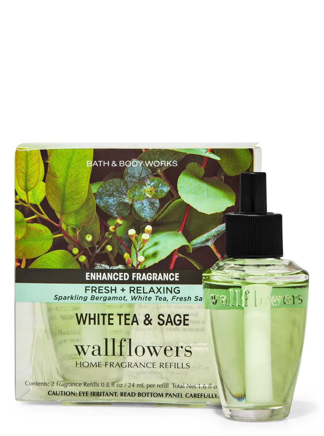 Bath & Body Works White Tea & Sage Wallflowers Fragrance Refills, 2-Pack