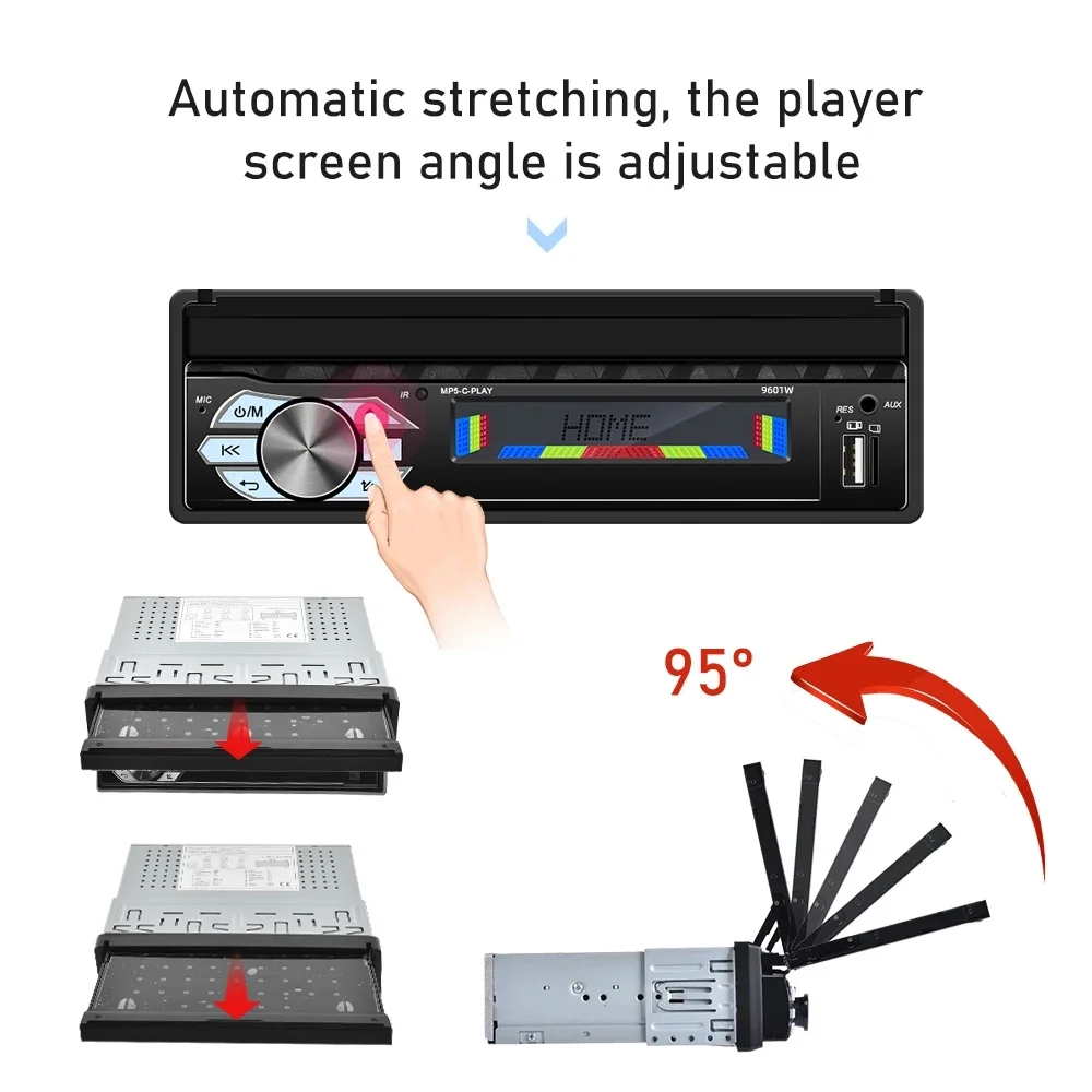 1 Din 7 Inch Car Stereo Radio with Wireless Apple Carplay Android Auto HD Electric telescopic Touchscreen Flip out Screen FM Bluetooth Android/iOS Mirror Link, Single 1 Din Car Audio USB/TF/AUX-in - Image 5