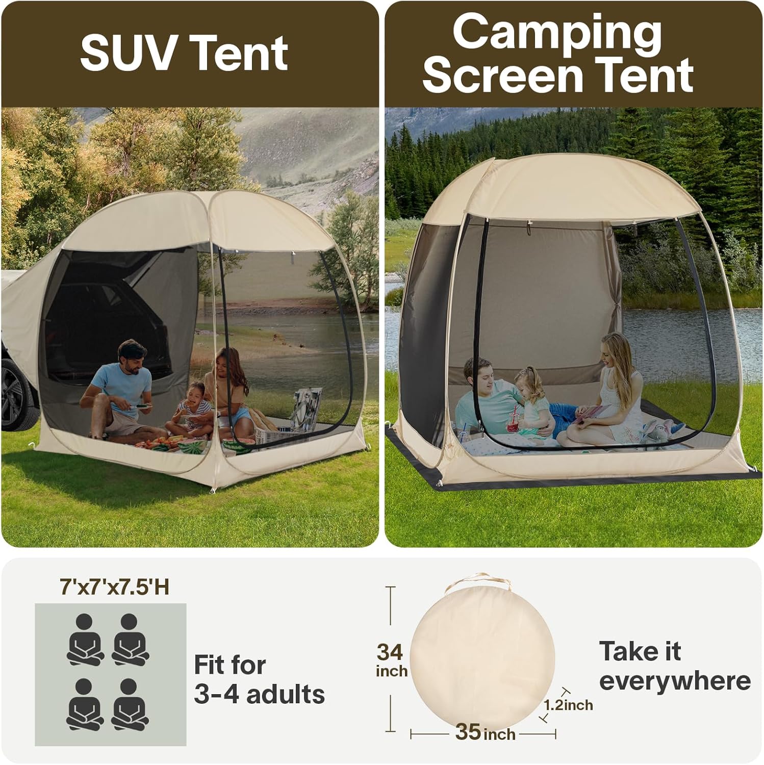 Gazebo moustiquaire pouvant accueillir 6, 10 ou 15 personnes. Tente de style igloo avec moustiquaire latérale. Idéal