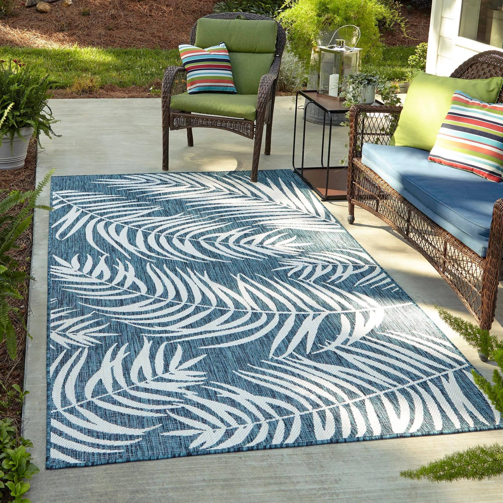 Unique Loom Outdoor Palm Rug - 4' 0 x 6' 0 - Teal