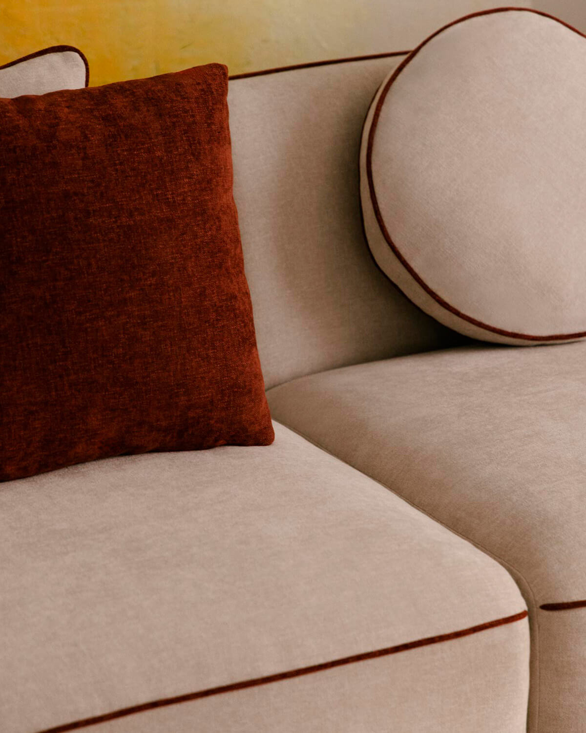 Ilham - Sofá Modular 4 Piezas con Sillón Esquinero y Puff Redondo de Tela Ilham