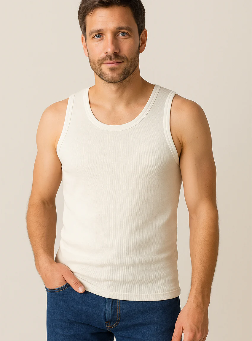 Débardeur thermique homme fin laine blanc naturel