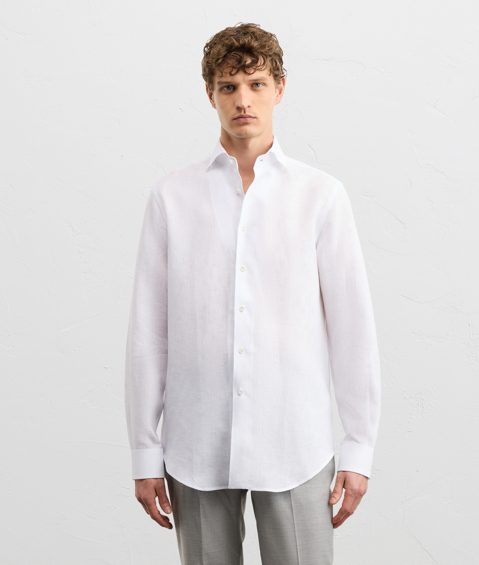 WHITE LINEN FRENCH ONE PIECE PALERMO COLLAR SHIRT
