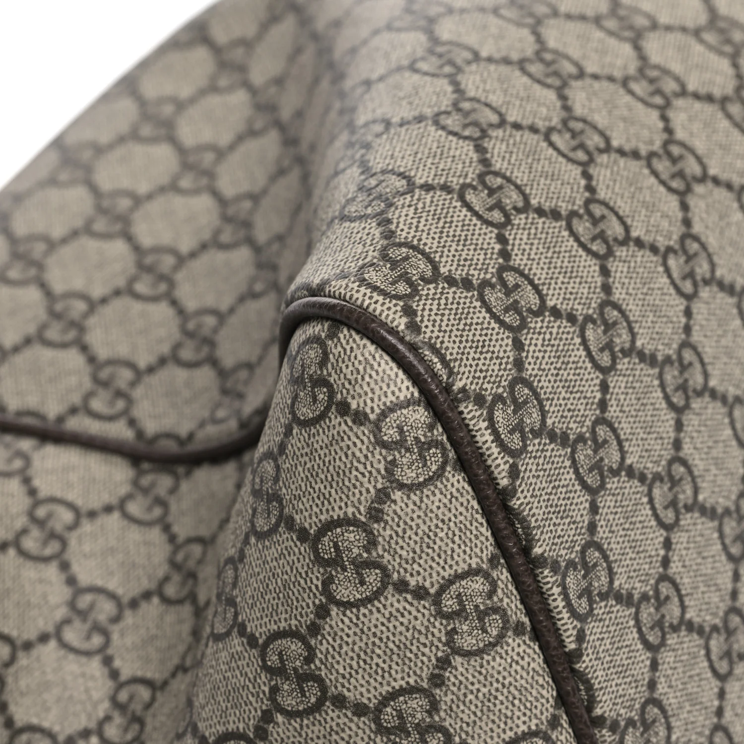 GG Supreme Monogram Textured Dollar Calfskin Web Medium Savoy Duffle Bag Beige Dark Brown