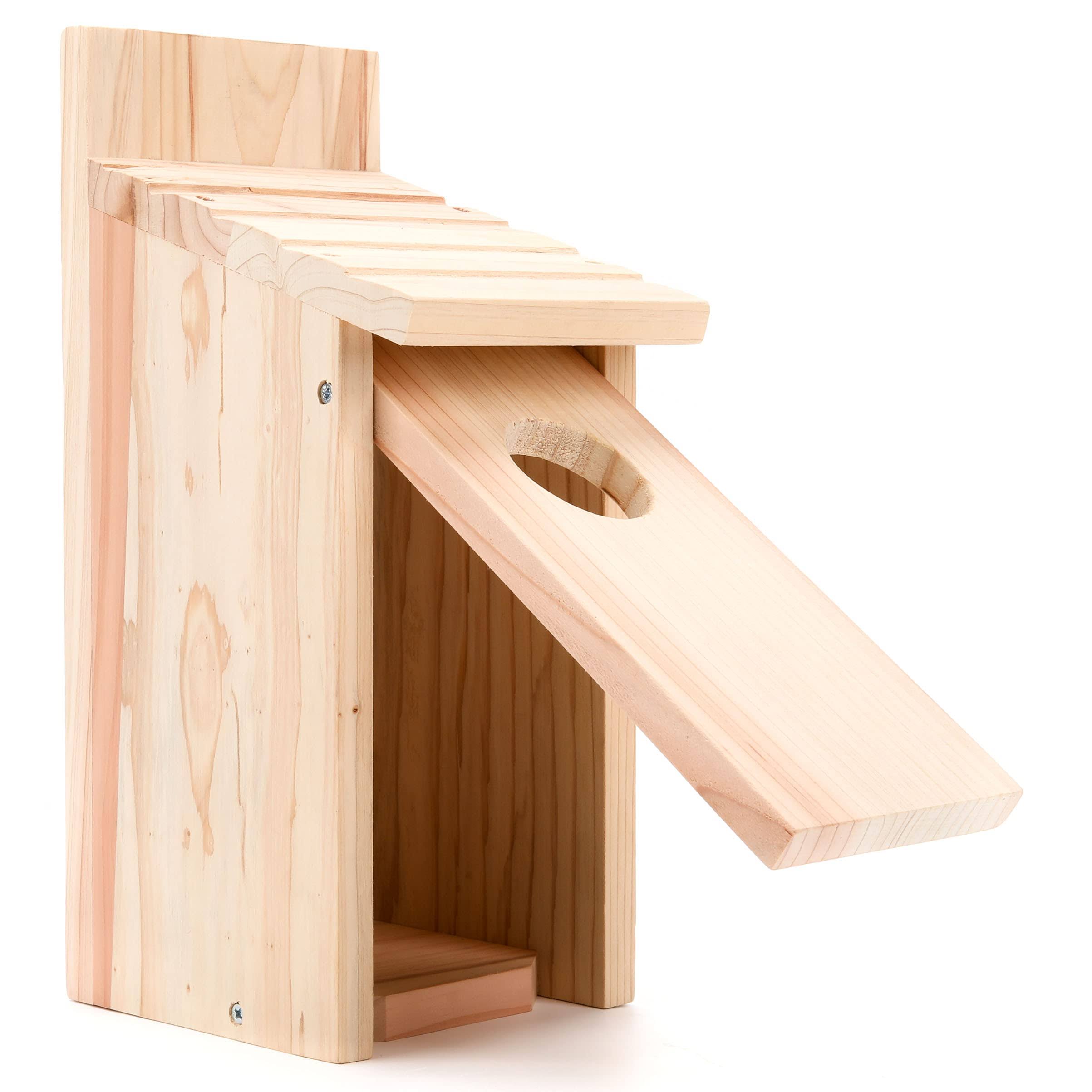 OceeK Cedar Blue Bird Box House Wood Bird House Bluebird Box House Cedar Wren and Chickadee Wren Home Outdoor Hanging Wood Birdhouse No Assembly
