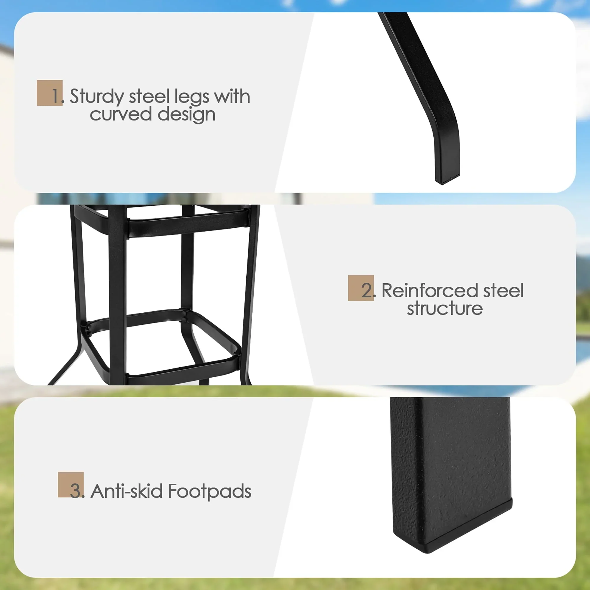 Costway 32''  Patio Square Bar Table Metal Cafe Bistro Table Garden Deck Black