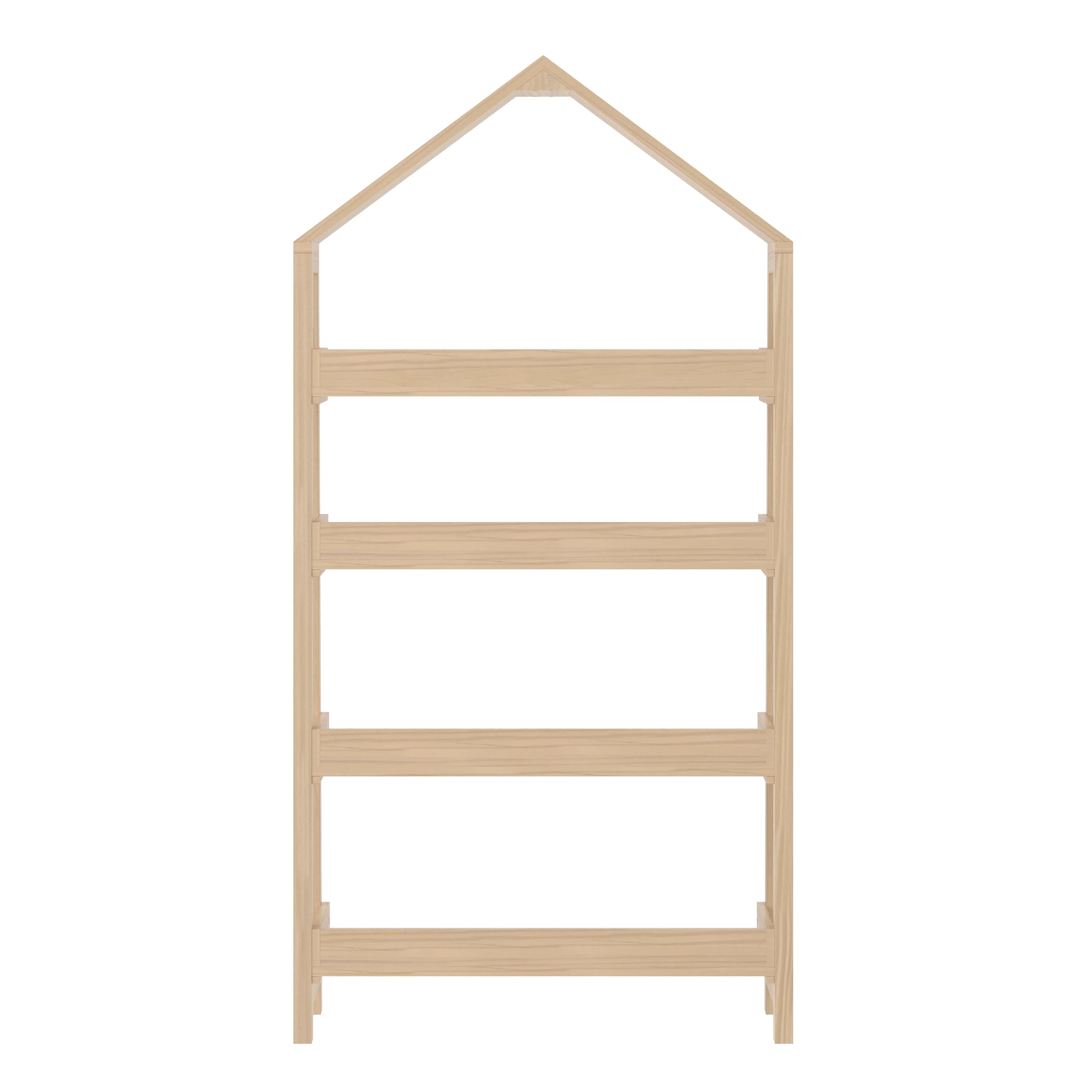 Kids Open-Style Wooden Bookshelf with 4 Shelves and Covered Triangular Top, Natural(Natural) - Image 7