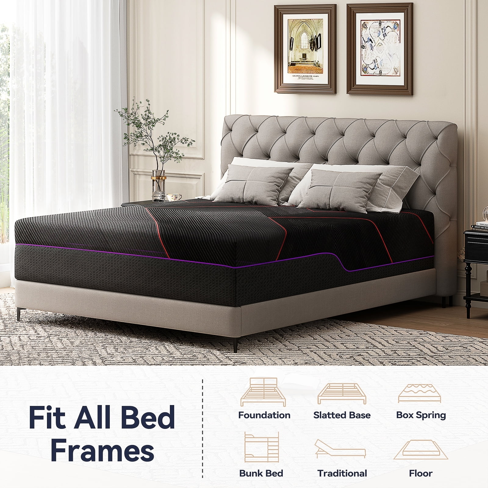 Full Size Mattress, 12 inch Memory Foam Mattress in a Box, Medium Firm Mattress Full Size with Upgrade 7-Zone Support, Motion Isolation CertiPUR-US for Pressure Relief, Black(Full/Black) - Image 3