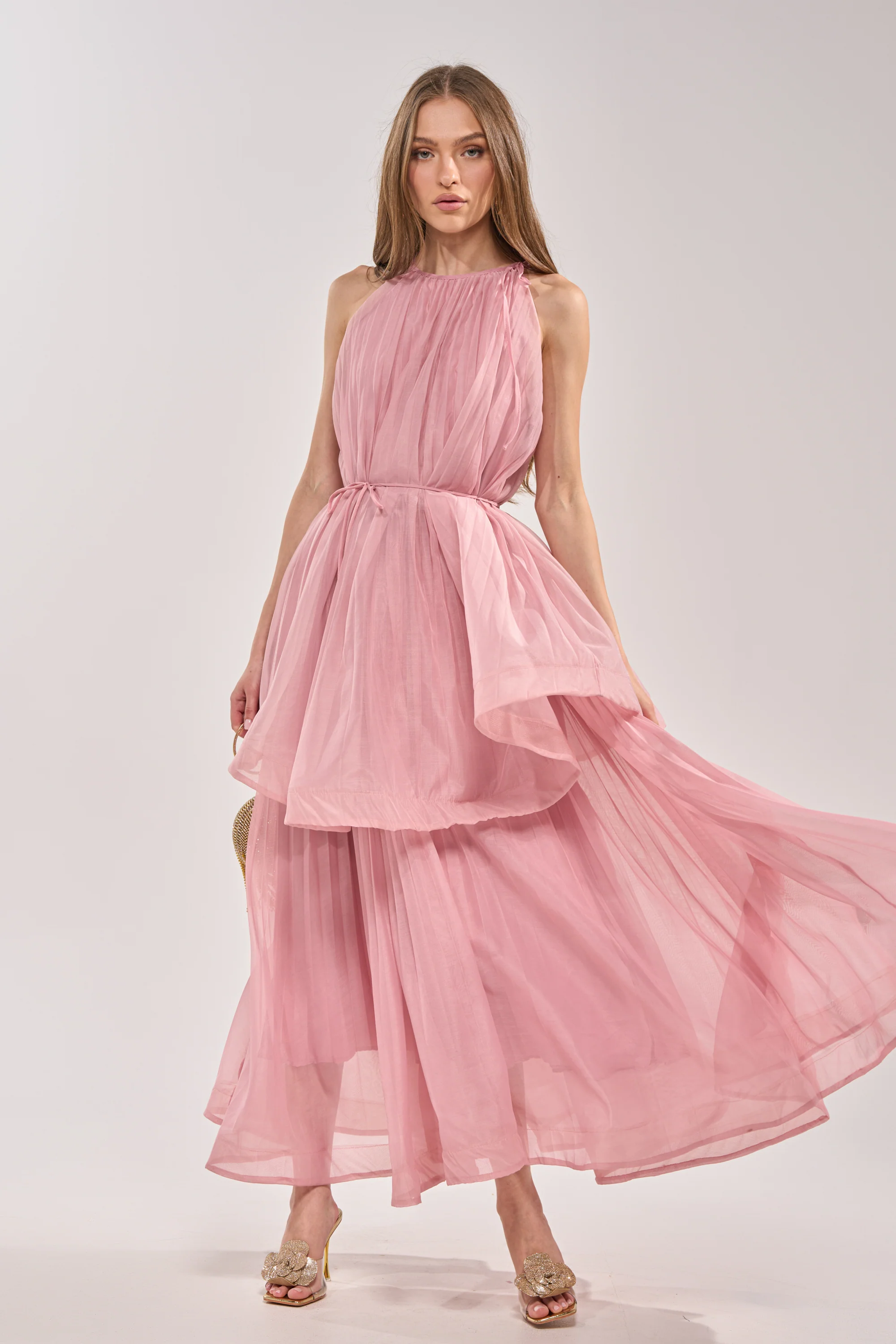 BREEZY GIRL TIERED MAXI DRESS IN BLUSH - Akira Store