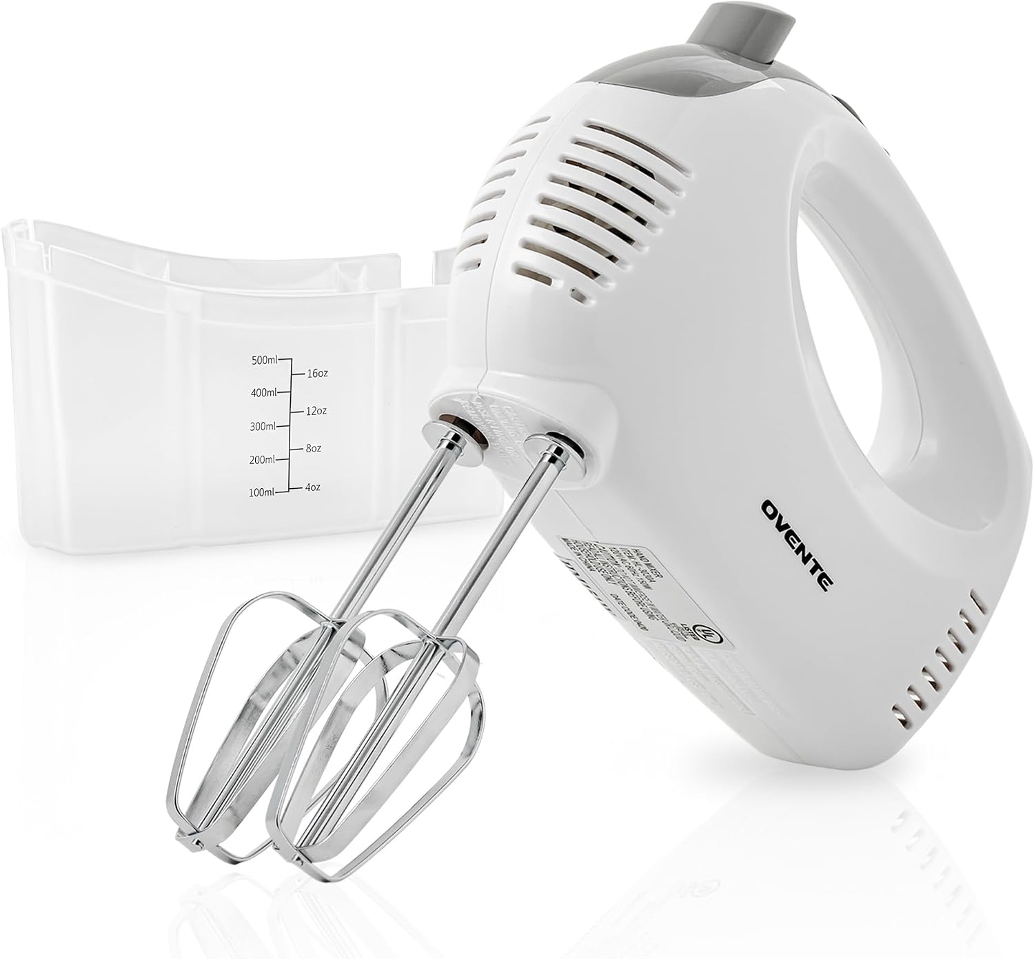 OVENTE 5-Speed Electric Hand Mixer with Storage Case,150W, White HM151W