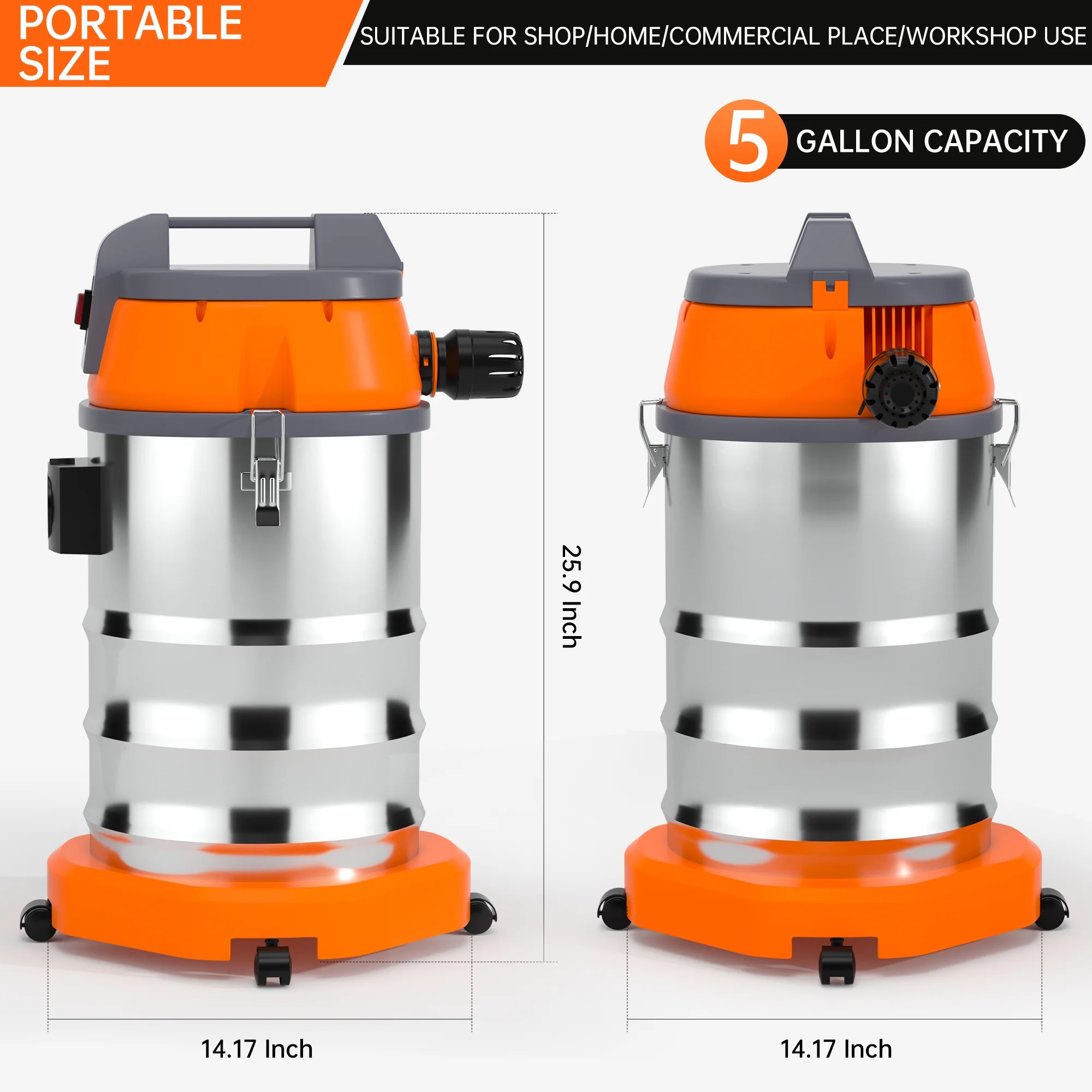 Wet Dry Vacuum Cleaner, 10 Gallon 3200w 8 Peak Stainless Steel Shop Vacuum Wet and Dry, with Filter and Attachments for House Garage Workshop Car - Image 3