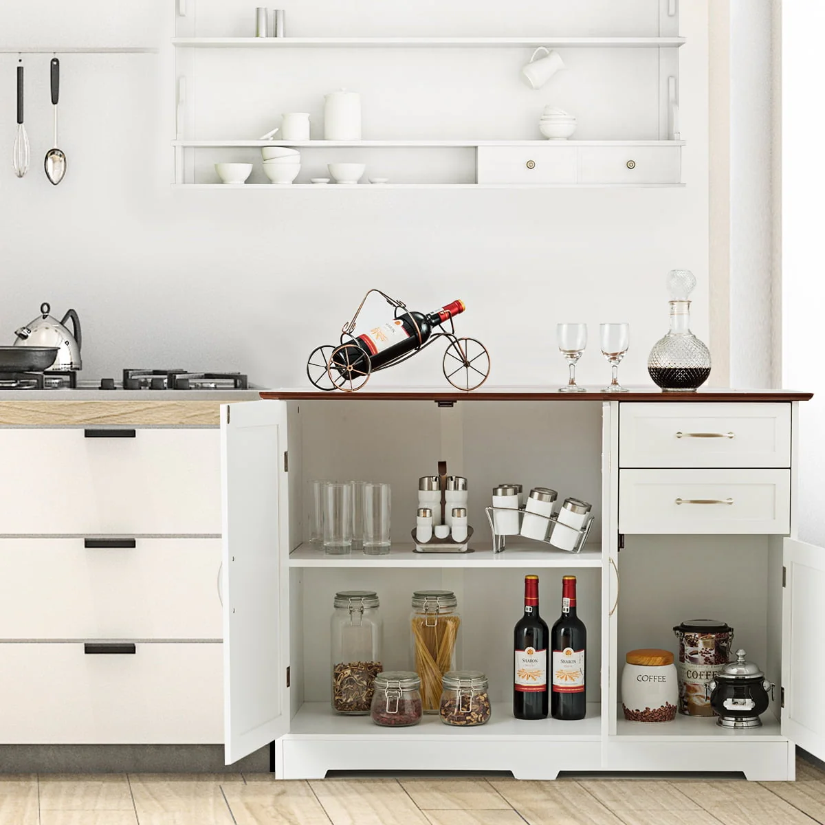 Gymax Buffet Storage Cabinet Console Table Kitchen Sideboardd Home Furni W/2 Drawers
