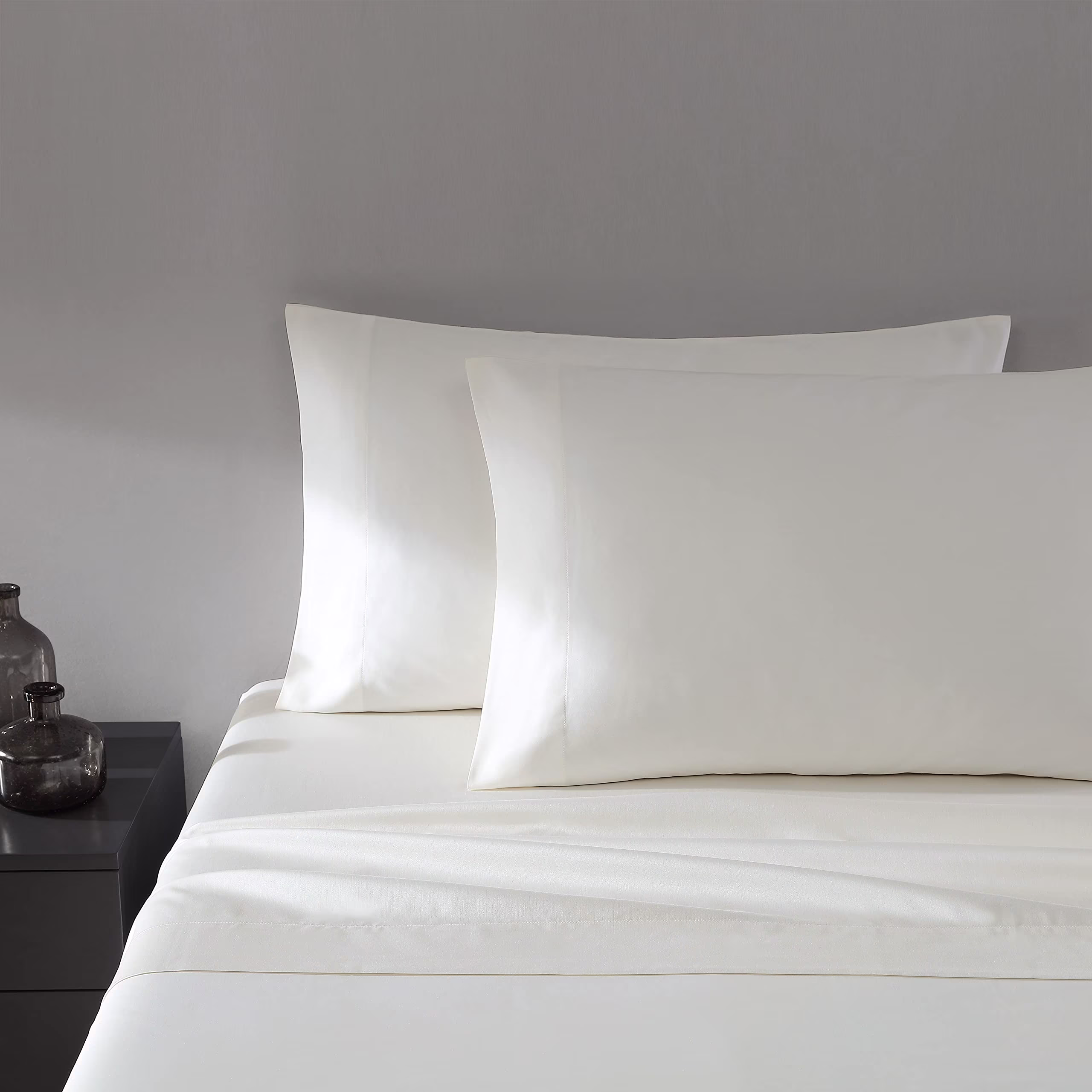 Vera Wang - 4 Pieces, Queen Sheet Set, Luxury Sateen Cotton Bedding, 800 Thread Count, Soft & Smooth Home Decor (Ivory, Queen)
