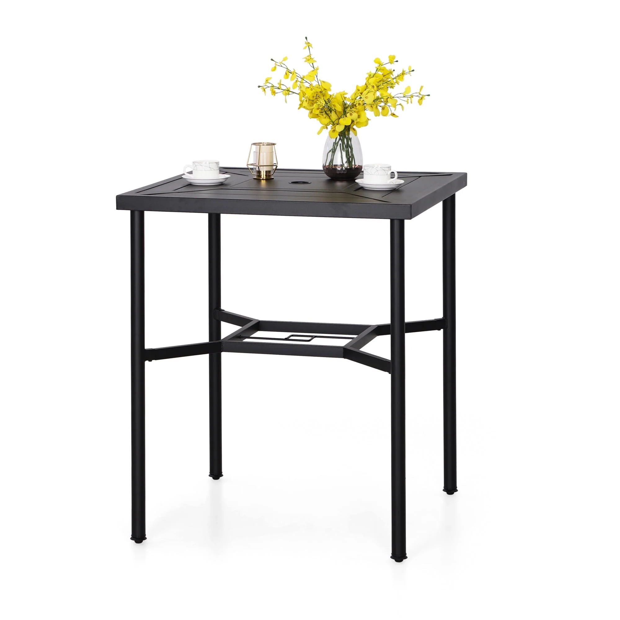 Summit Living 5 - Piece Outdoor Patio Swivel Bar Stool Dining Set with 4 High - Back Textilene Chairs with Armrest&1 Bistro Bar Table, Black&Grey