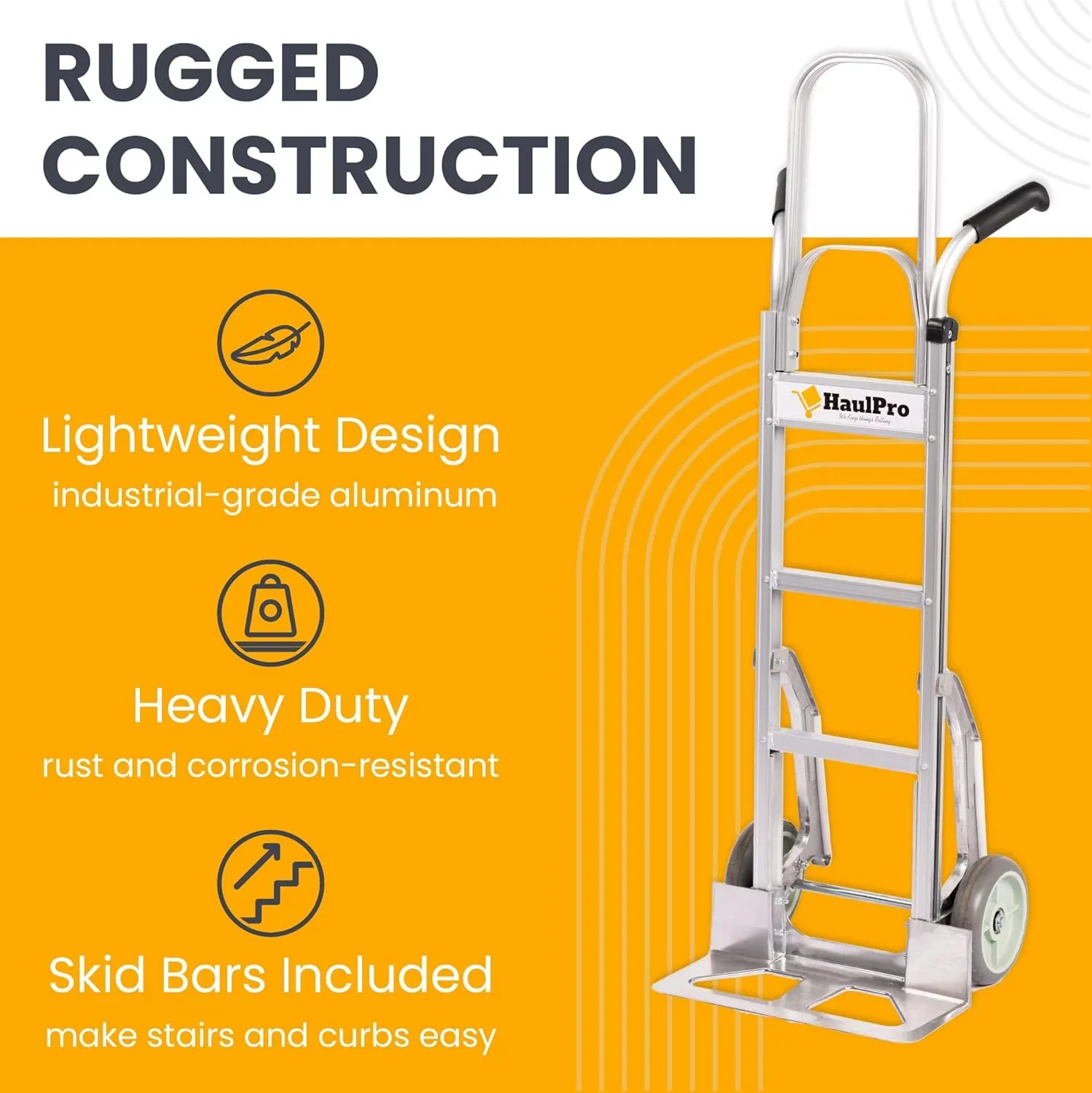 HaulPro Hand Truck 500-lb Capacity Dolly Cart with 8�� Rubber Dolly Wheels & 17.5�� x 9�� Nose Plate