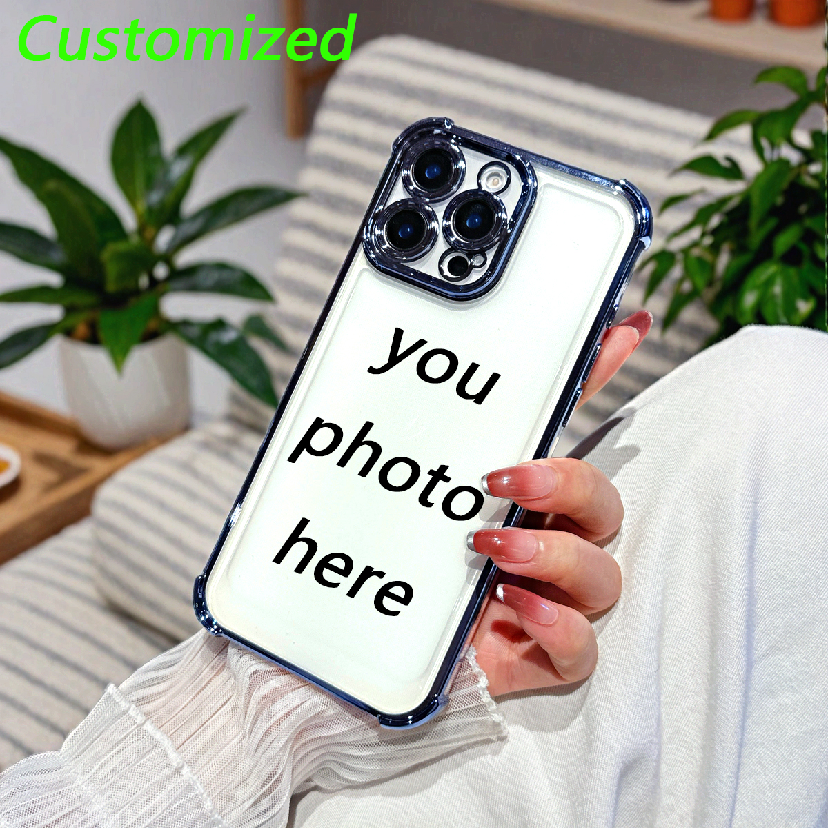 Custom phone cases, upload pictures for customization, electroplated four-corner anti-drop phone case compatible with all iPhone models 11, 12, 13, 14, 15, 16, 17 Pro Max - wanlinfang
