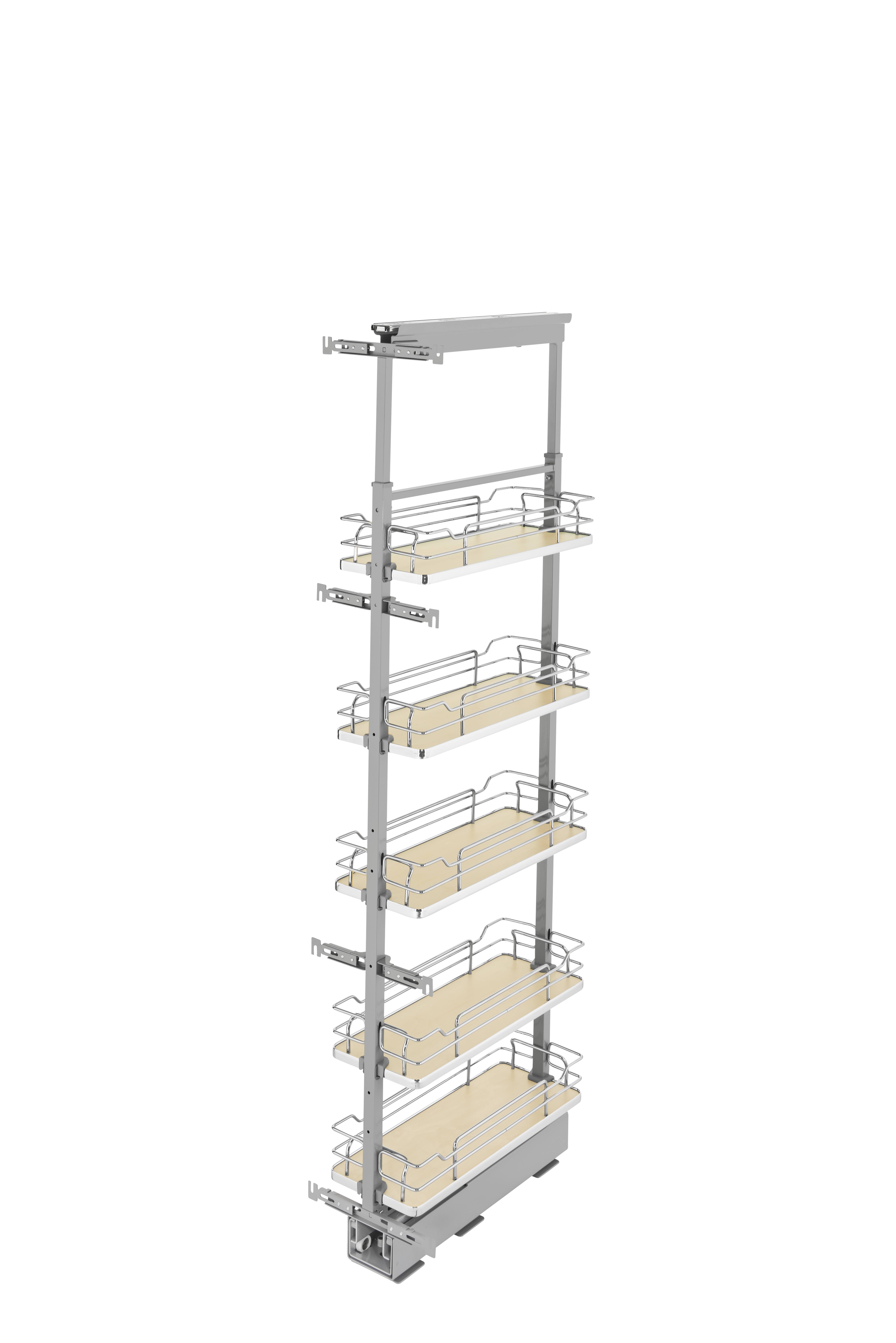 Rev-A-Shelf 8 in Chrome Solid Bottom Pantry Pullout Soft Close 5358-08-Maple