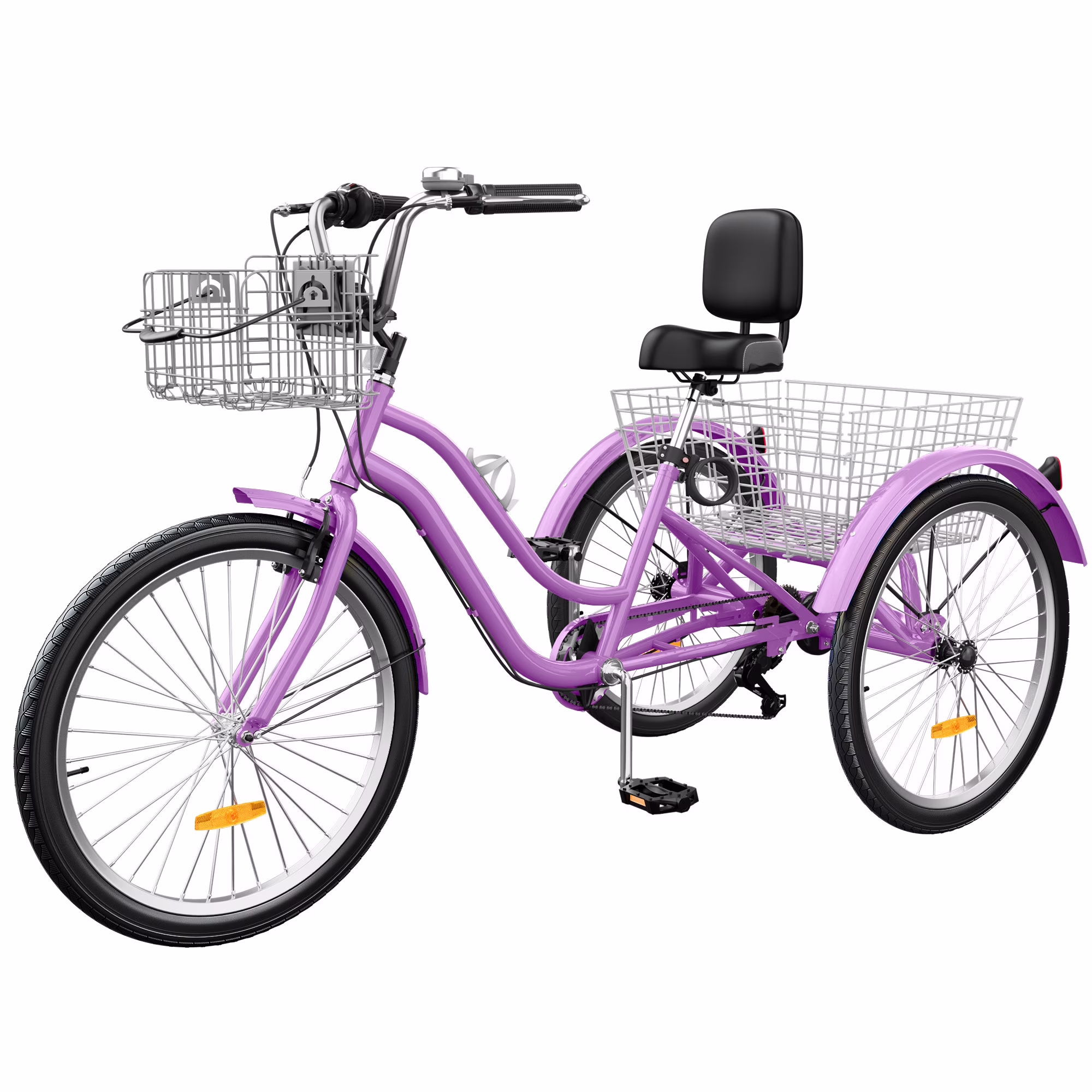Dextrus 24 in 3 - Wheel Bike, Single Speed Adult Trike, Low Step - Through Cruiser with Front & Rear Baskets, Large Adjustable Seat with Backrest for Seniors, Men, and Women (Purple)