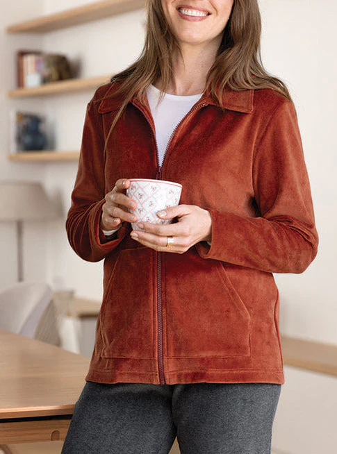 Veste femme en velours coton orange ocre