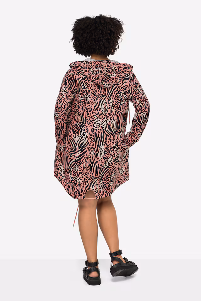 Hooded Long-Sleeve Sweat Fabric Animal Skin Pattern Jacket