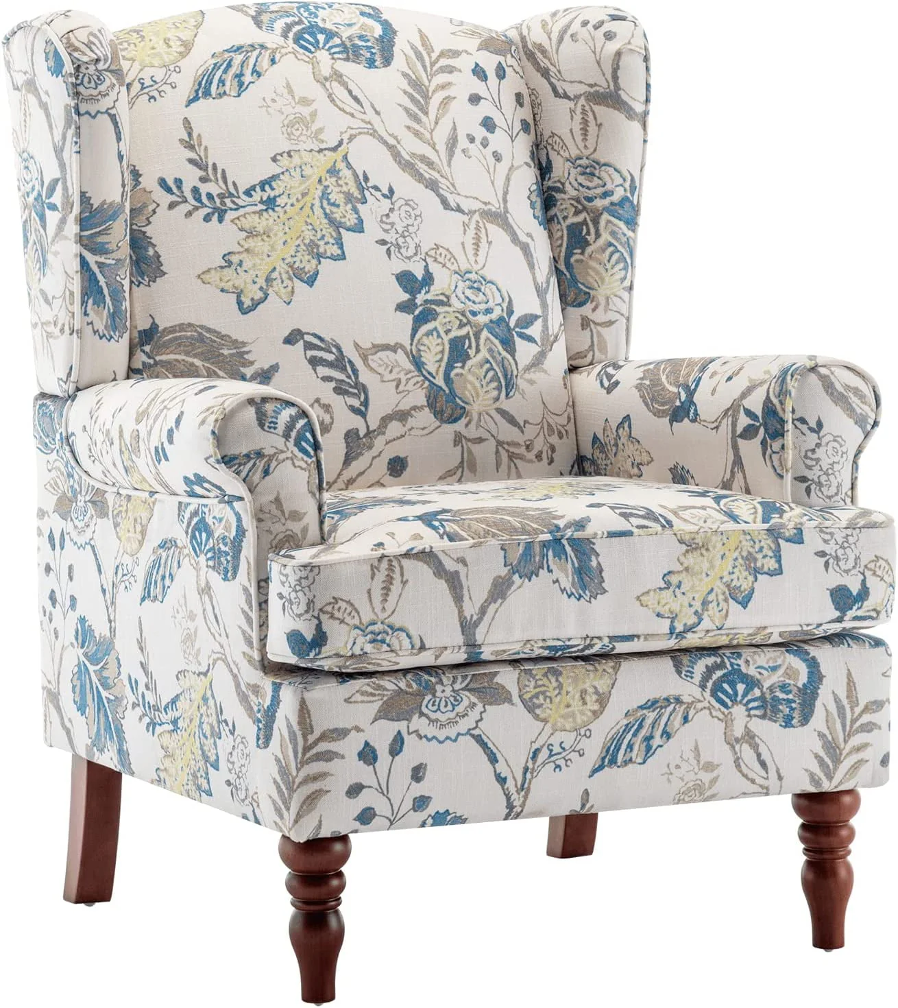 Upholstered Accent Chair, Floral Print Fabric Armchair,Blue(Blue) Image 6