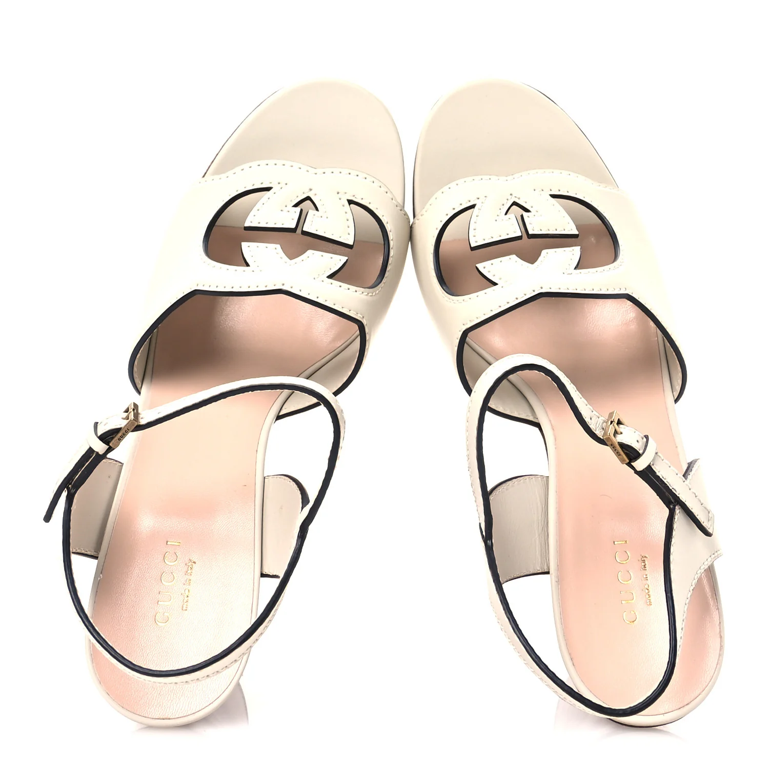Cosmos Softy Calfskin Wooden Interlocking G Cut-Out 30/120mm Platform Sandals 41 Mystic White