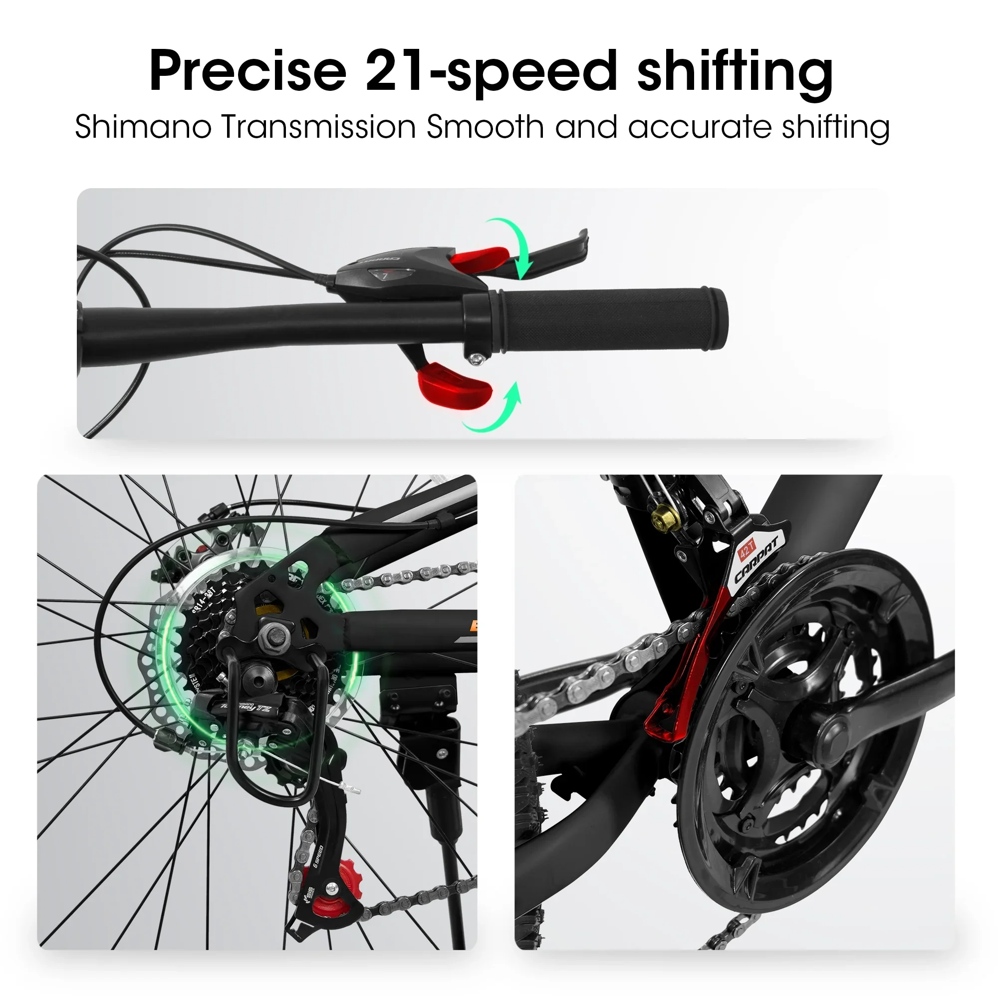 POVANLI  26 Inch Mountain Bike Adult Full Shimano 21 Speed Mountain Bike, Dual Disc Brake, Aluminum Frame Disc Brake, Front Suspension, Mountain biking for both men and women, Black (Gift)