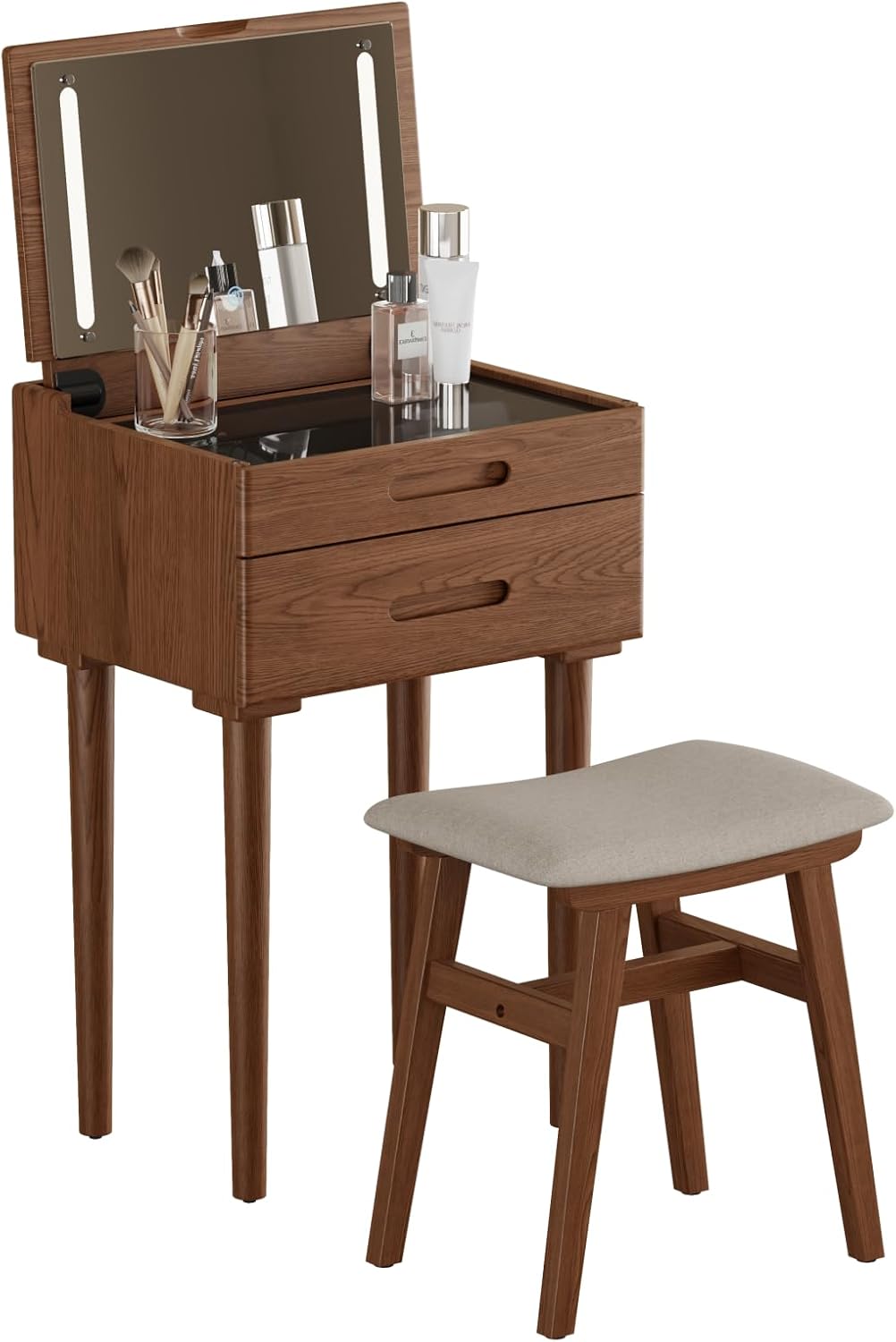 Vanity Desk and Stool Bundle 19.6in Walnut