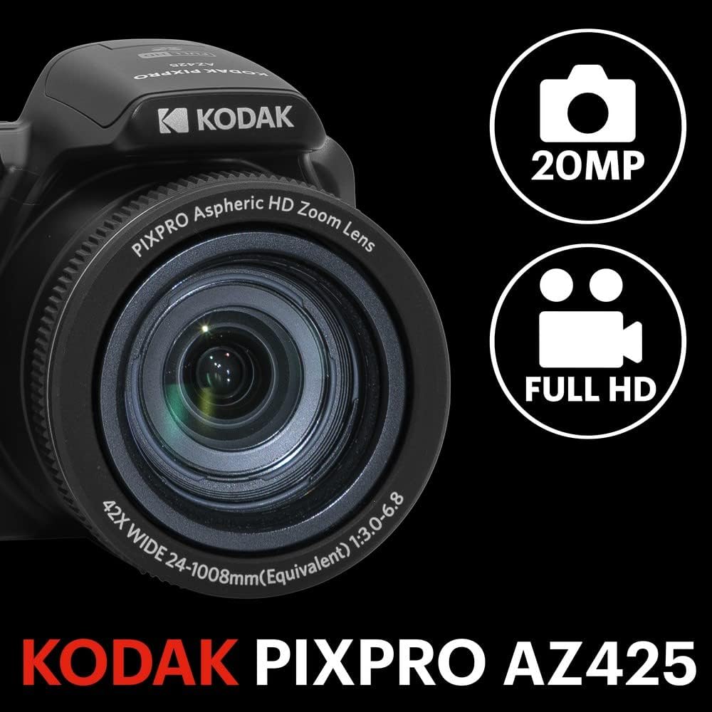 Kodak PIXPRO AZ425-BK 20MP Digital Camera  42X Zoom  24mm Wide Angle Lens  Image Stabilization  1080p Full HD Video  3